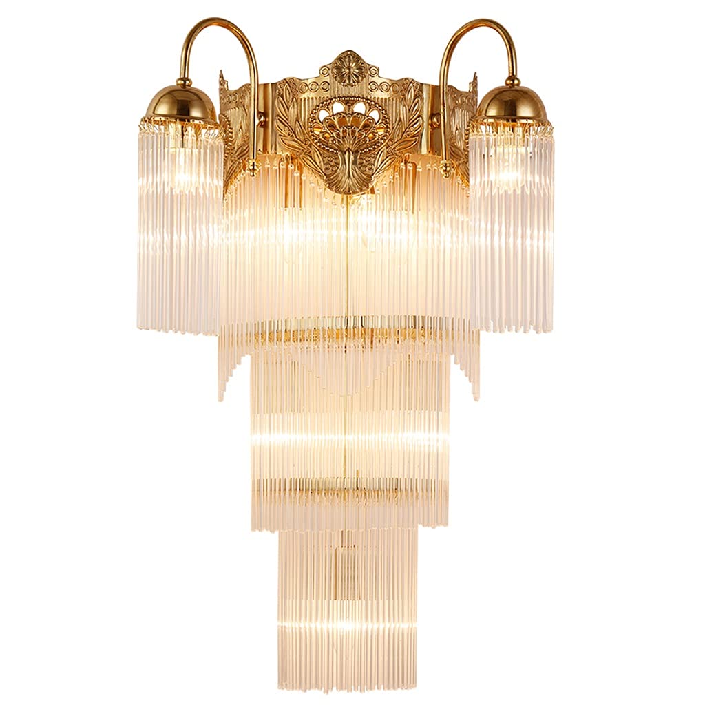 European Style Wall Lamp - Copper & Crystal Glass Rod Sconce for Living Room & Dining Room | Elegant Interior Wall Decor Lighting for Home & Office