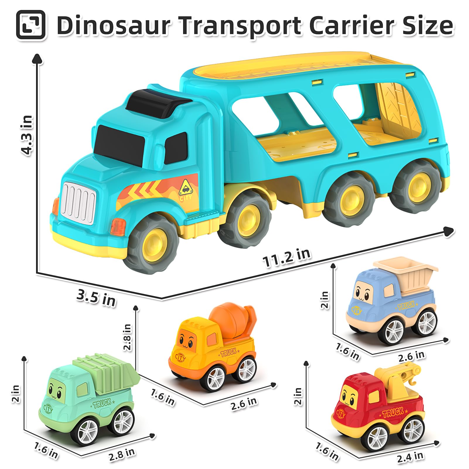 5-in-1 Construction Truck Toys for Toddlers & Kids Ages 3-7 | Carrier Transport City Vehicles Set | Educational STEM Toys for Boys & Girls | Perfect Birthday Gift for 3+ Year Olds | Great for Pretend Play, Sandbox Fun & Learning Construction Vehicles
