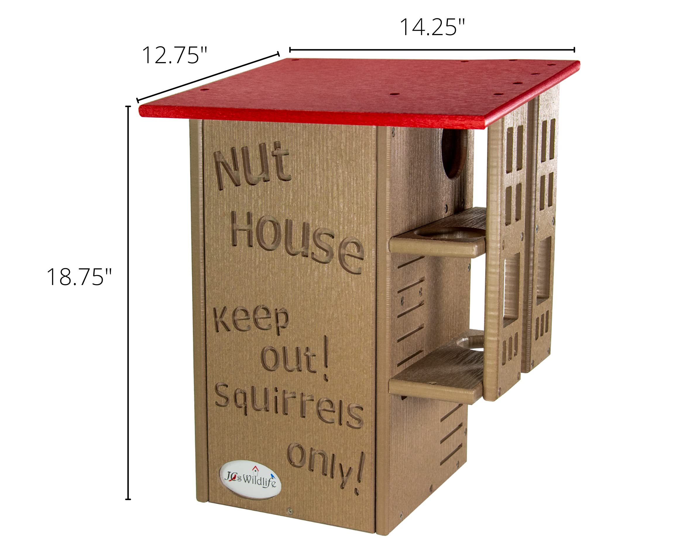 Premium Squirrel House Nesting Box - Cardinal Red & Tan Squirrel Shelter - Durable Outdoor Wildlife Habitat for Backyard, Garden & Parks - Made in USA