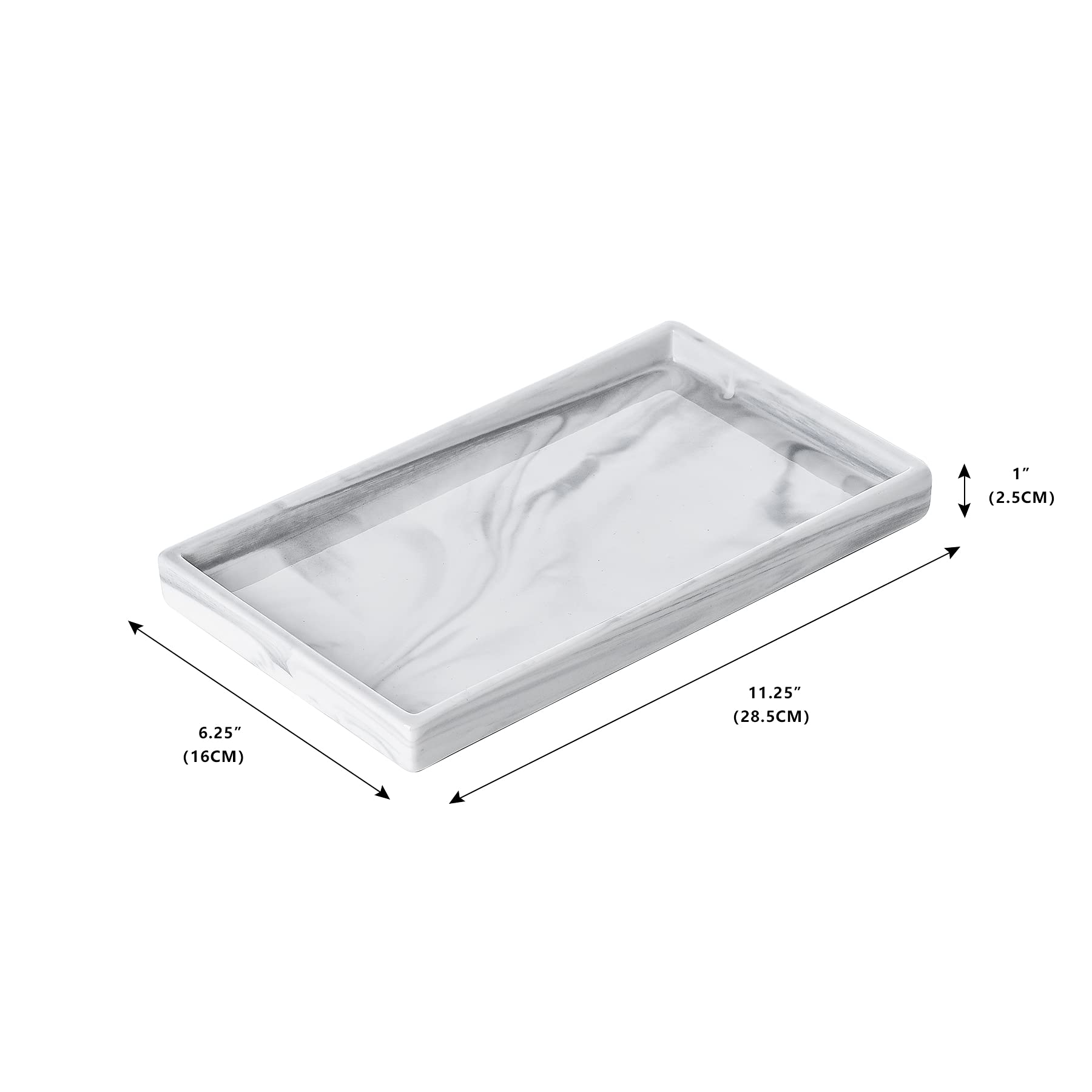 White Marble Vanity Tray for Bathroom - Jewelry & Perfume Organizer, Decorative Ceramic Serving Tray with Rectangle Design | Perfect for Makeup Display, Fragrance Storage & Home Decor
