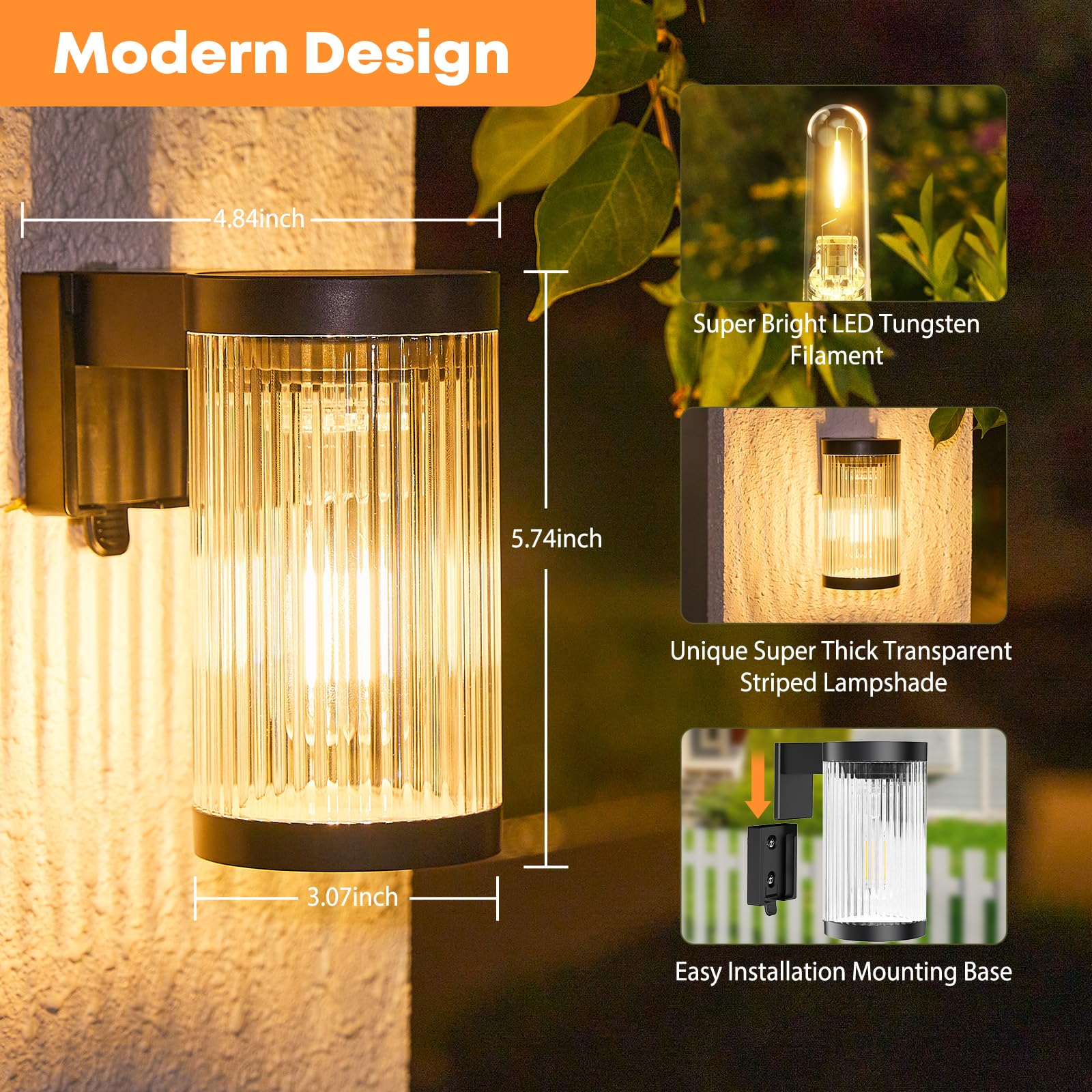 KOOPER Solar Wall Lights Outdoor 2 Pack - Upgraded Waterproof IP65 Solar Fence & Porch Lights with Auto On/Off - Perfect for Hallway, Backyard, Garage, Deck & Patio Lighting