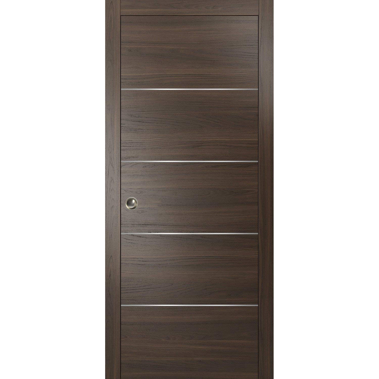 SARTODOORS 42x80 Pocket Sliding Brown Door with Frame - Planum 0020 Chocolate Ash Finish | Solid Core Closet Door with Hardware & Trims | Perfect for Bedrooms, Walk-in Closets & Space-Saving Room Dividers