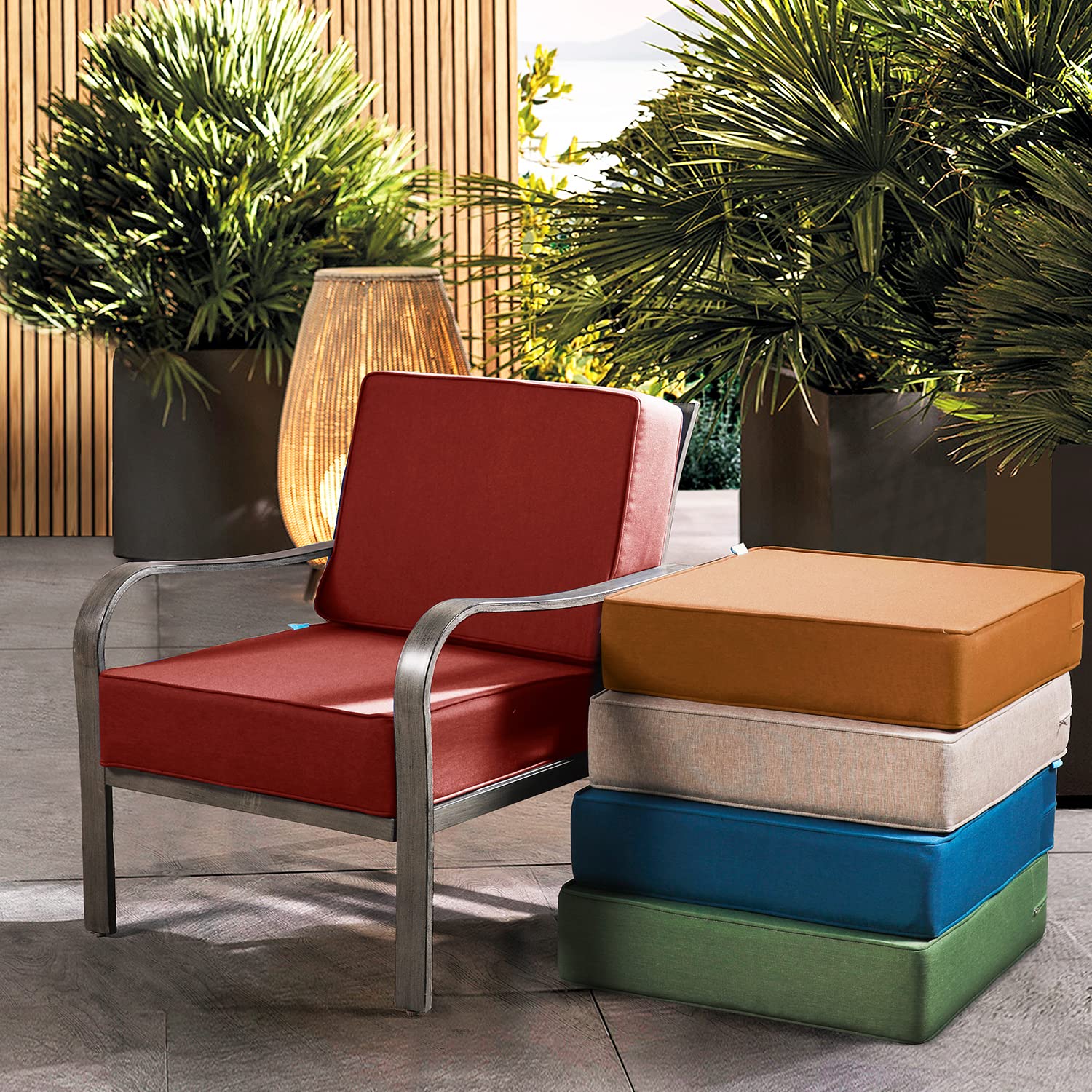 ARTPLAN 24x24x6 Inch Deep Seat Outdoor Cushion Set - 18x24 Thick Square Bench Cushions for Patio Furniture - Waterproof & UV Resistant - Perfect for Garden, Deck, Poolside and Outdoor Lounge Chairs
