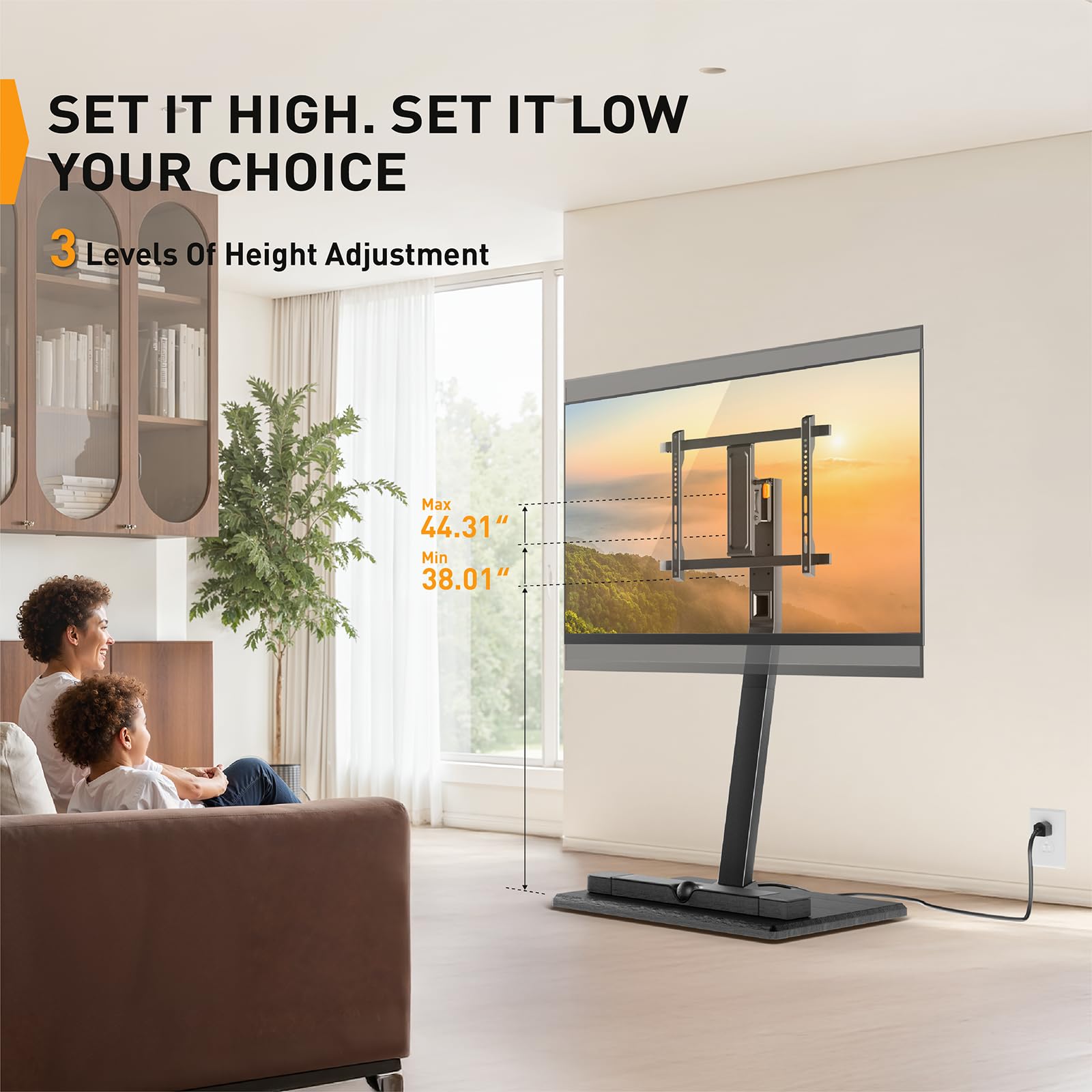 Perlegear Rolling TV Stand with Power Outlet - Adjustable Height Mobile TV Cart for 30-60 Inch TVs, 88 lbs Capacity, Tilt & Swivel Base with Hidden Casters, Max VESA 400x400mm (PGTVMC20) - Perfect for Living Rooms, Bedrooms, and Home Theaters