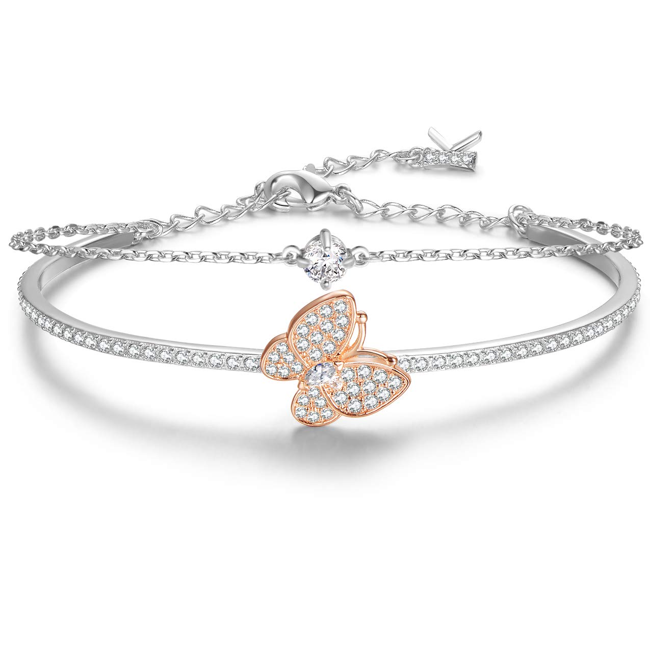 KIMILILY Rose Gold Butterfly Charm Birthstone Bracelet for Women - Swarovski Crystal Jewelry with Gift Box | Perfect Birthday, Anniversary & Graduation Gifts for Her