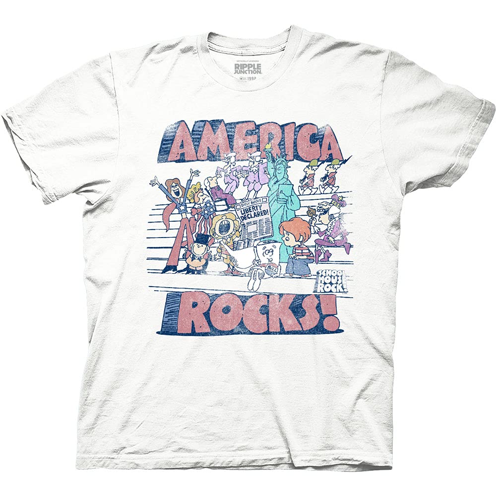Ripple Junction Schoolhouse Rock America Rocks Vintage Adult T-Shirt | Classic Retro Graphic Tee for Men & Women | Perfect for Casual Wear, Concerts, and Patriotic Events