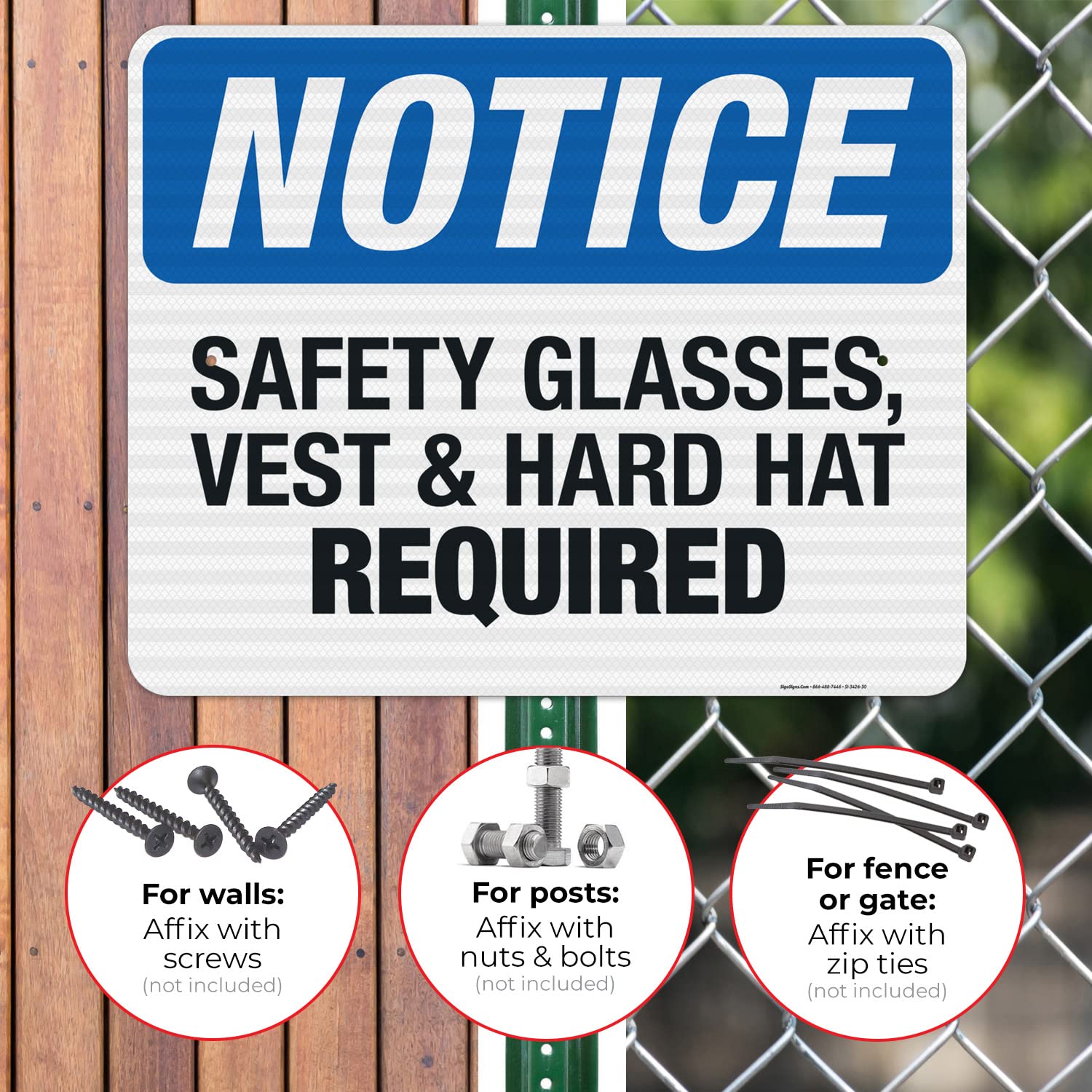 OSHA Compliant Safety Glasses Vest & Hard Hat Required Sign - 24x30 Inches, 3M EGP Reflective .080 Aluminum - Fade Resistant for Indoor/Outdoor Use - Made in USA - Perfect for Construction Sites, Warehouses & Industrial Workplaces