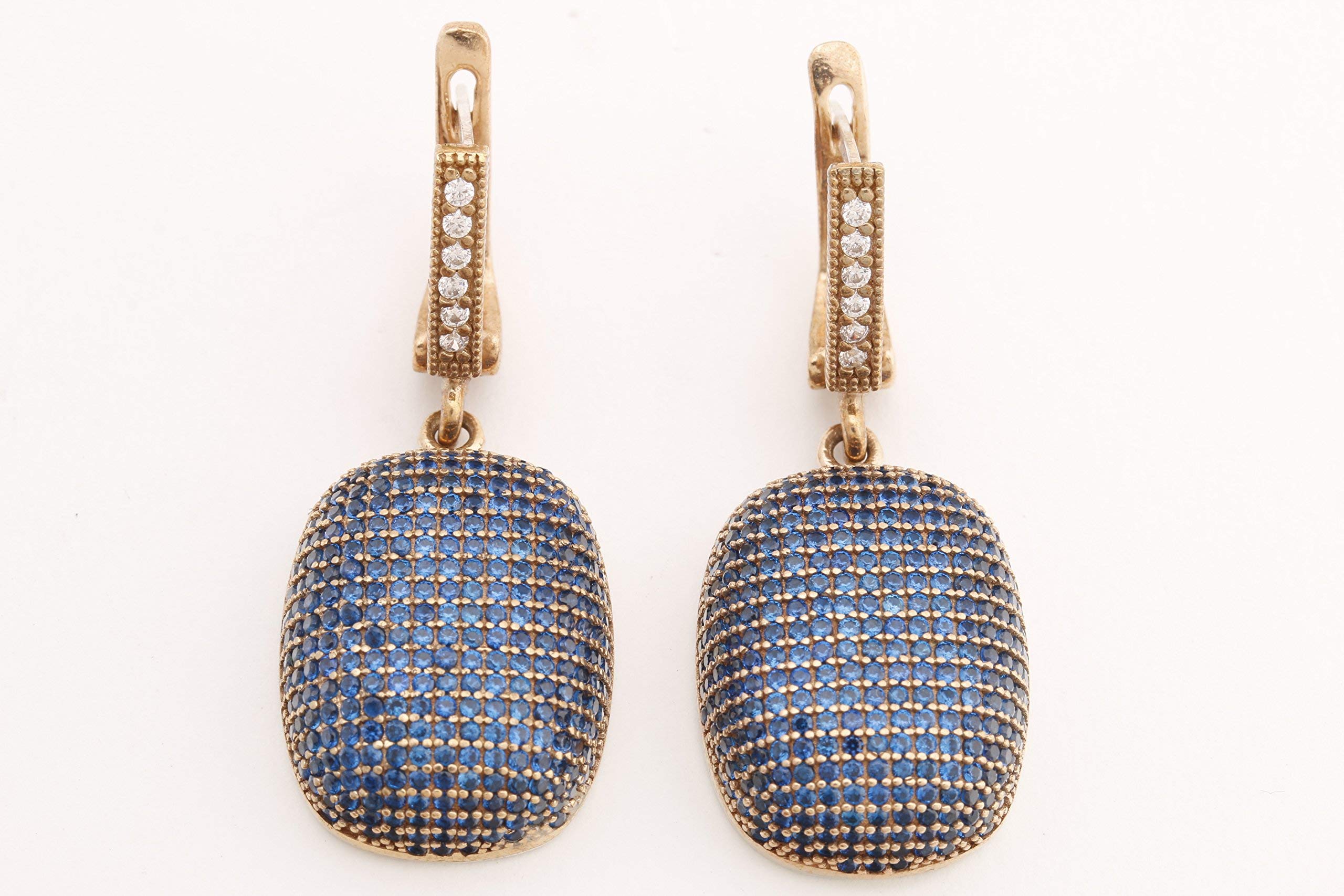 Exquisite Turkish Handmade 925 Sterling Silver Dangle Earrings with Round Cut Sapphire Zircon Stones | Elegant Drop Earrings for Women | Perfect for Weddings, Parties & Special Occasions