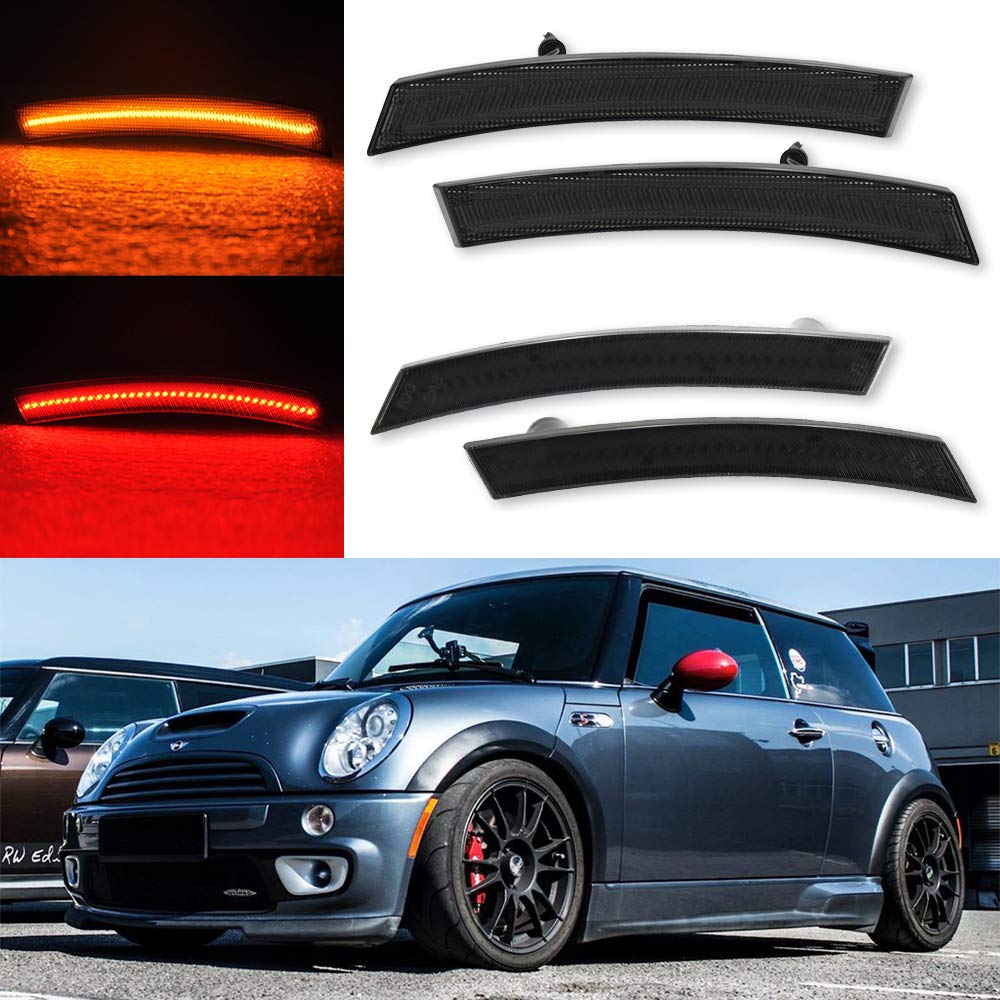 Smoked LED Side Marker Lights for MINI Cooper R50 R52 R53 - Front & Rear Amber & Red (4-Piece Set) - Upgrade Your Car's Style & Safety for Night Driving & Custom Look