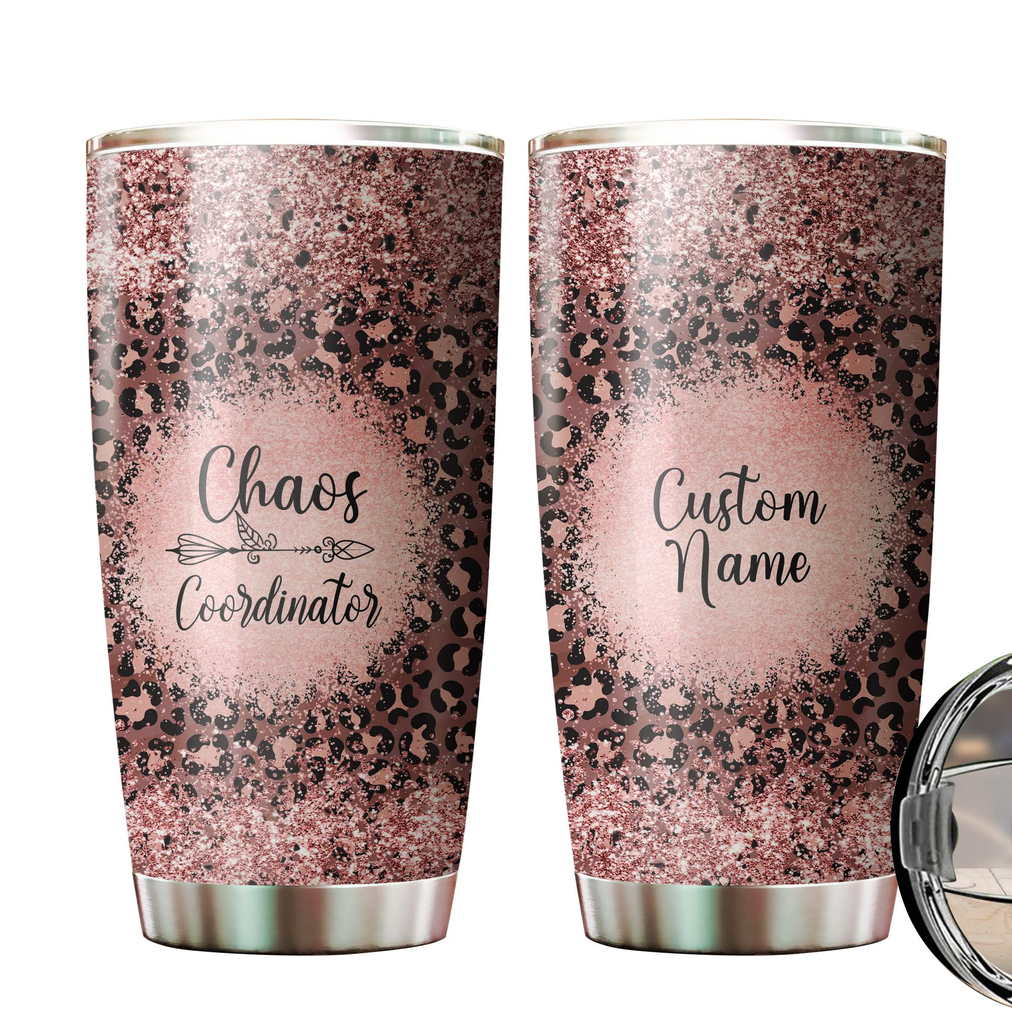 CHICKOR Personalized 20oz Stainless Steel Tumbler - Pink Leopard Heart Design, Double Wall Vacuum Insulated Coffee Travel Mug with Lid | Perfect for Office, Gym & Outdoor Activities | Chaos Coordinator Gift Idea