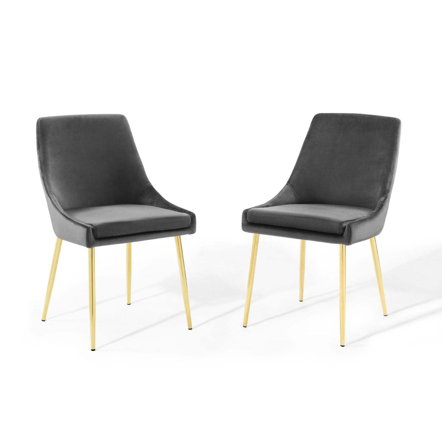 Modway Viscount Performance Velvet Dining Chairs - Set of 2, Gold Charcoal Upholstered Side Chairs for Kitchen, Dining Room & Home Decor