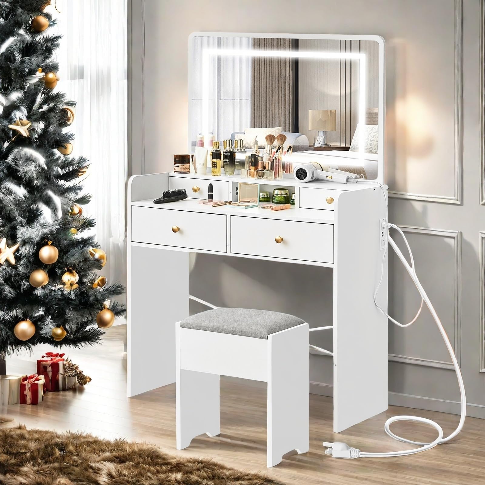 Vanity Desk with Mirror and Lights - 41