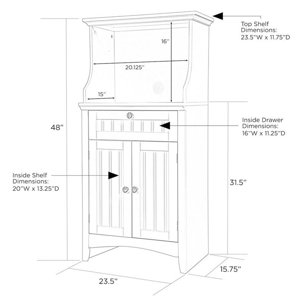 White Small American Furniture Classics 25503 OS Microwave & Coffee Maker Utility Cabinet with Drawer - Perfect for Home Office & Kitchen Storage