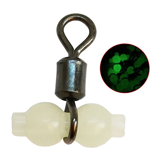 Glow in the Dark Fishing Swivels - 3 Way Rolling Barrel Swivels with Luminous Beads, Cross Line Connectors, Gourd Shape Split Design (Pack of 100) - Perfect for Night Fishing, Saltwater & Freshwater Angling, Surf Casting and Deep Sea Fishing Tackle