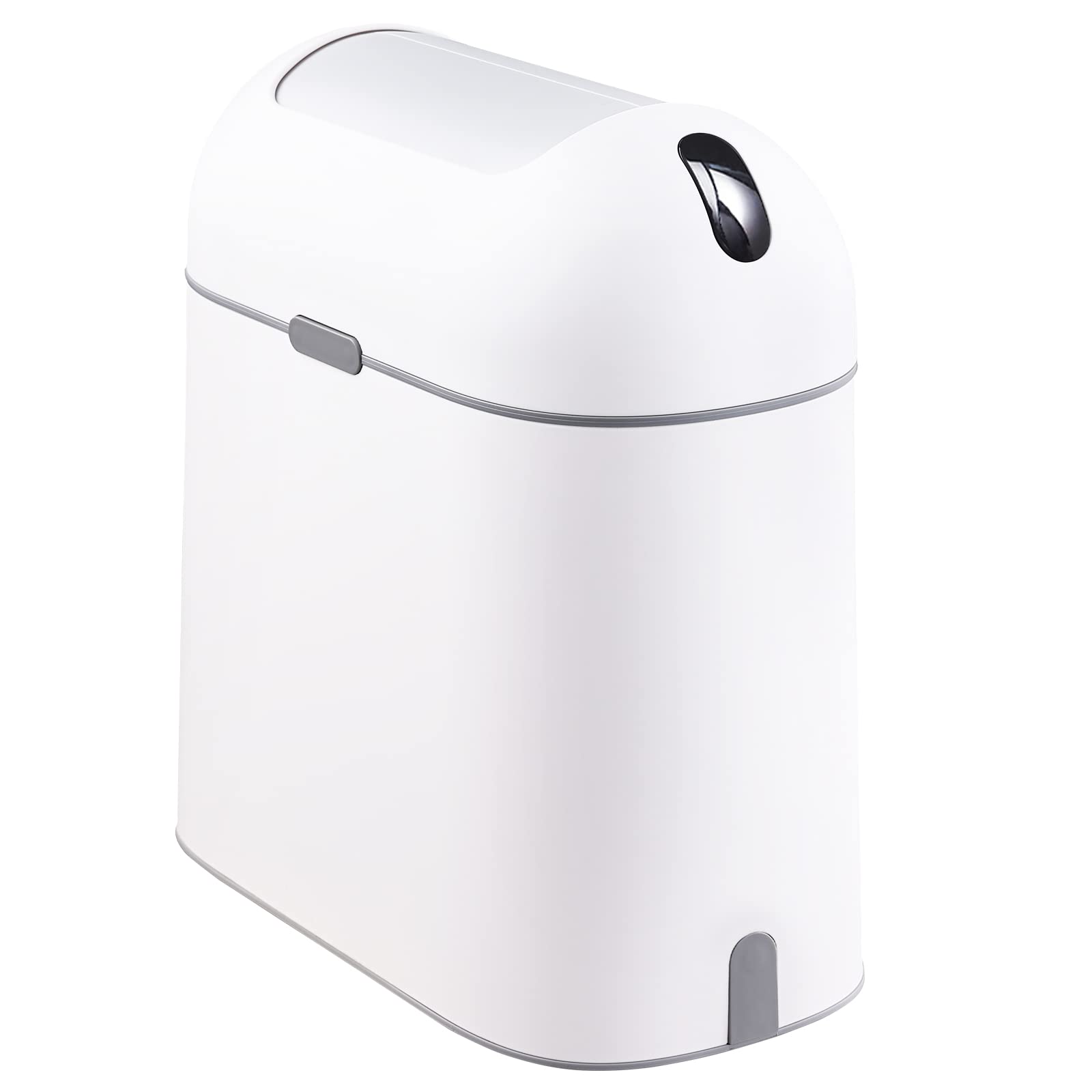 Elpheco 2.5 Gallon Motion Sensor Trash Can - Waterproof Bathroom Waste Bin with Butterfly Lid, Automatic Touchless Garbage Can for Kitchen, Bedroom, Office (White & Grey) - Perfect for Hygienic Hands-Free Disposal in Bathrooms, Kitchens and Workspaces