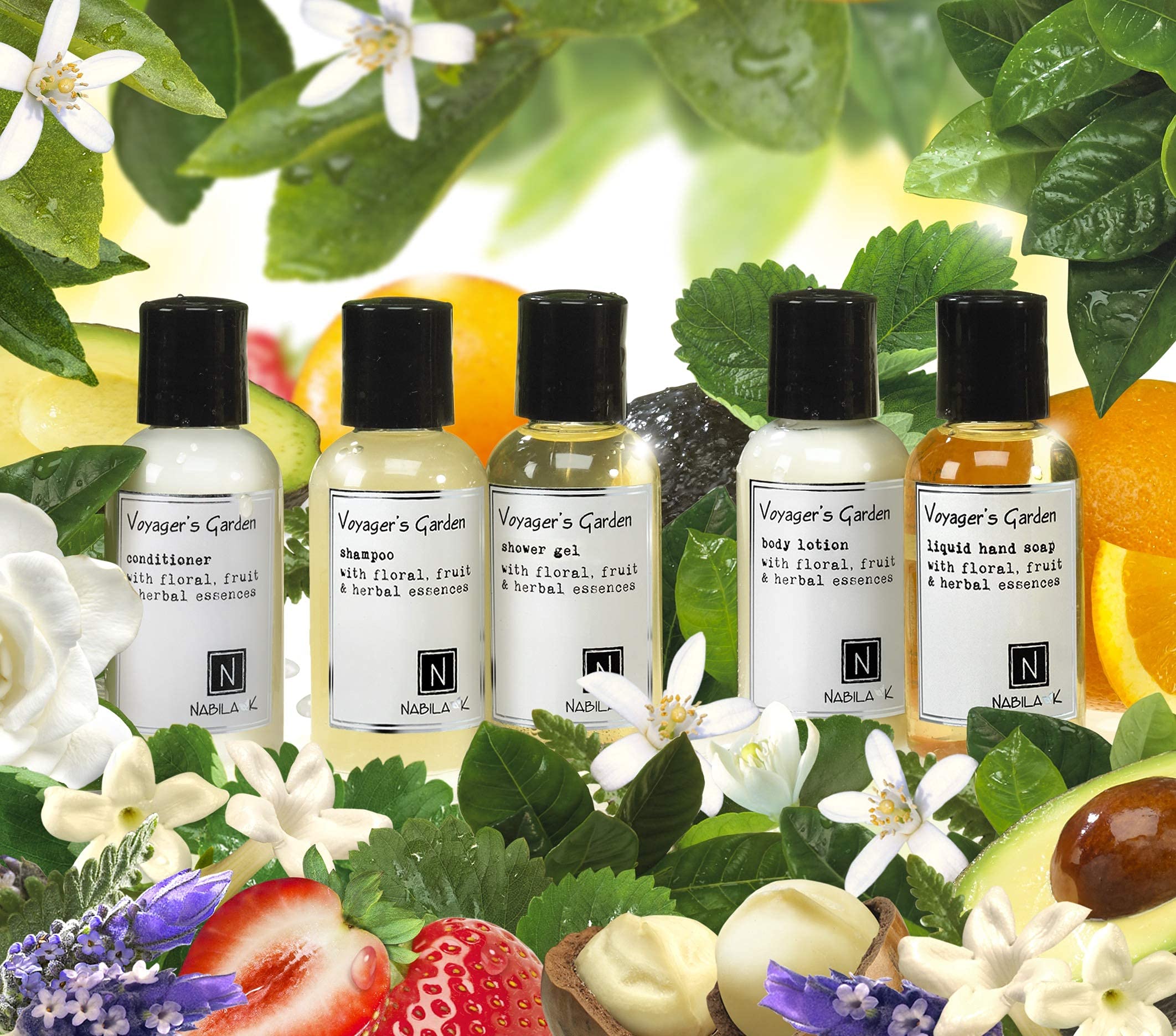 Voyager's Garden Travel Size Shampoo, Conditioner, Shower Gel, Body Lotion & Hand Soap Set - TSA Approved 2oz Bottles for Airplane Carry On - Perfect for Vacation, Gym & Business Trips