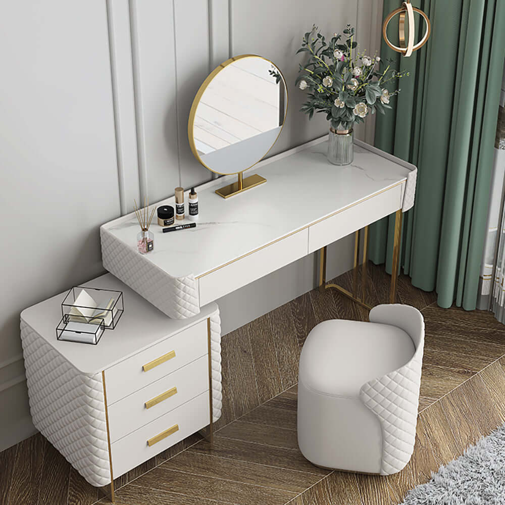 White Makeup Vanity Set with Extendable Dressing Table, Seat & Mirror - Perfect for Bedroom, Salon & Bridal Makeup Station