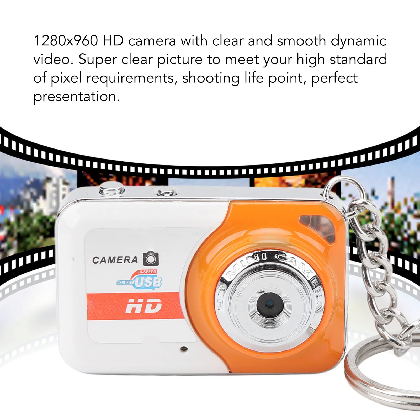 NOENNULL Ultra Mini Digital Camera - 1080P HD Portable Keychain Camera for Kids, Travel & Vlogging - Compact DV Camcorder with Lanyard (Orange) - Perfect for Parties, Outdoor Adventures & Everyday Use