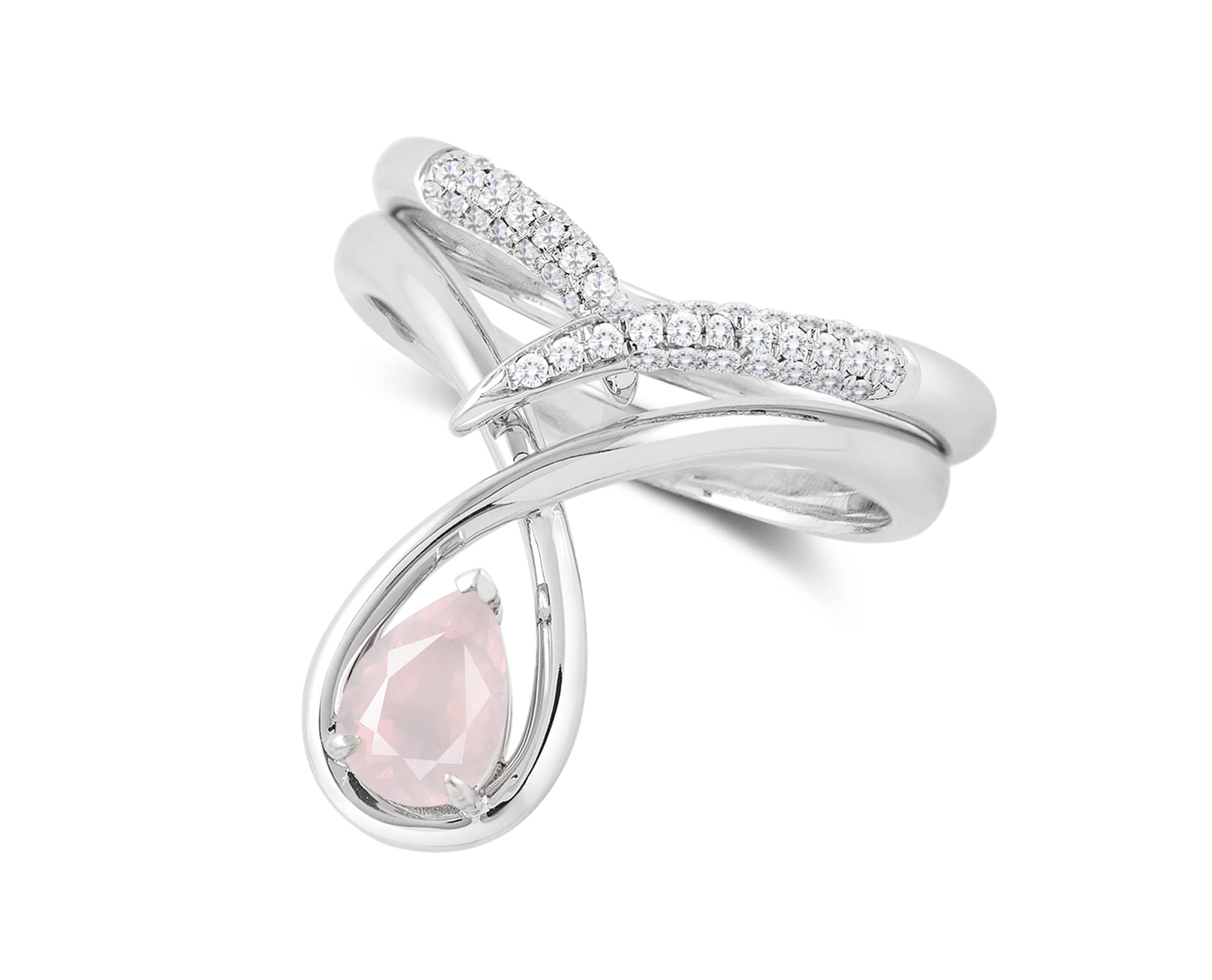 Rose Quartz Solitaire Engagement Ring - Minimalist Teardrop Wedding Band - October Birthstone Jewelry in White Gold - Perfect for Proposals, Bridal Gifts & Anniversary Celebrations