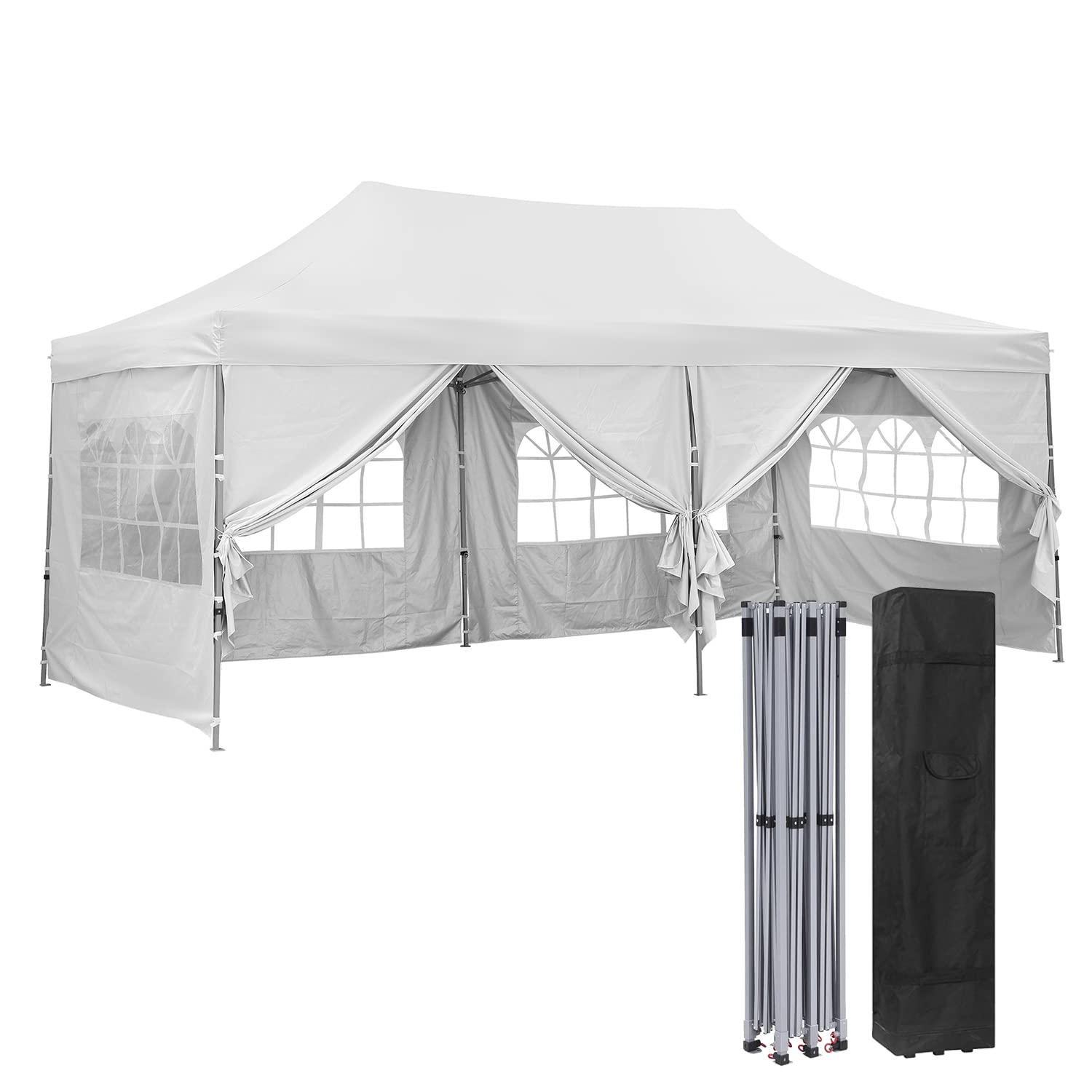 DOIT 10x20 FT Heavy Duty Pop Up Canopy Tent with Removable Sidewalls & Roller Bag - Waterproof Outdoor Gazebo for Weddings, Parties, Markets, Exhibitions & Sporting Events - Perfect for Backyard, Beach, Camping & Tailgating - White