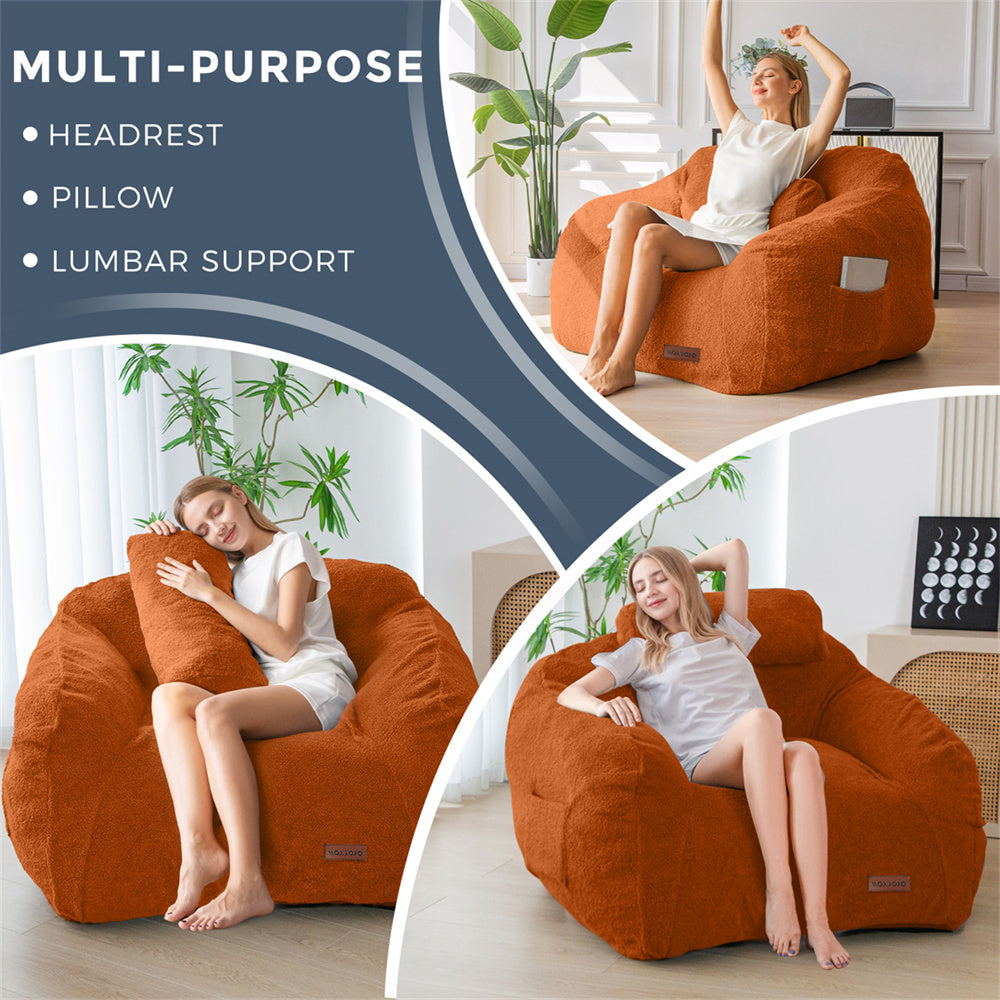 MAXYOYO Giant Bean Bag Chair with Pillow - Extra Large Fuzzy Comfy Bean Bag for Adults & Kids, Beige - Perfect for Living Room, Bedroom, Game Room & Dorm Relaxation