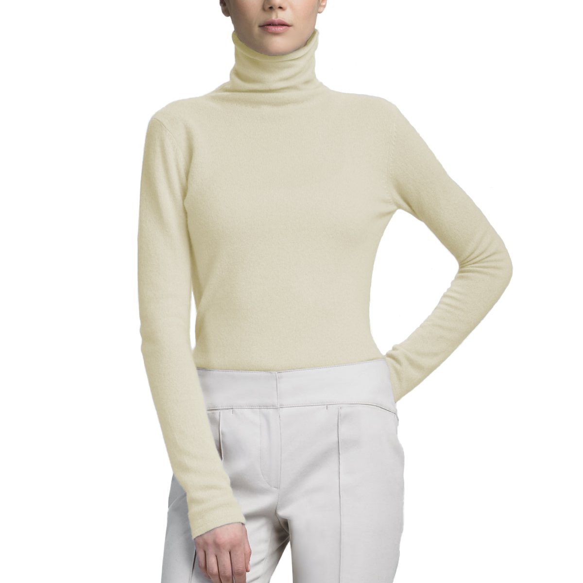 Parisbonbon Women's 100% Cashmere Turtleneck Sweater - Ivory XL | Soft Winter Pullover for Office, Date Night & Holiday Outfits