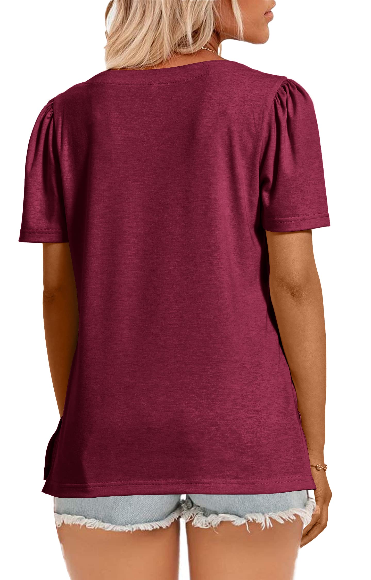 JomeDesign Women's Casual Short Sleeve Square Neck T-Shirt - Puff Sleeve Loose Blouse for Summer | Perfect for Beach Outings, Date Nights & Casual Wear