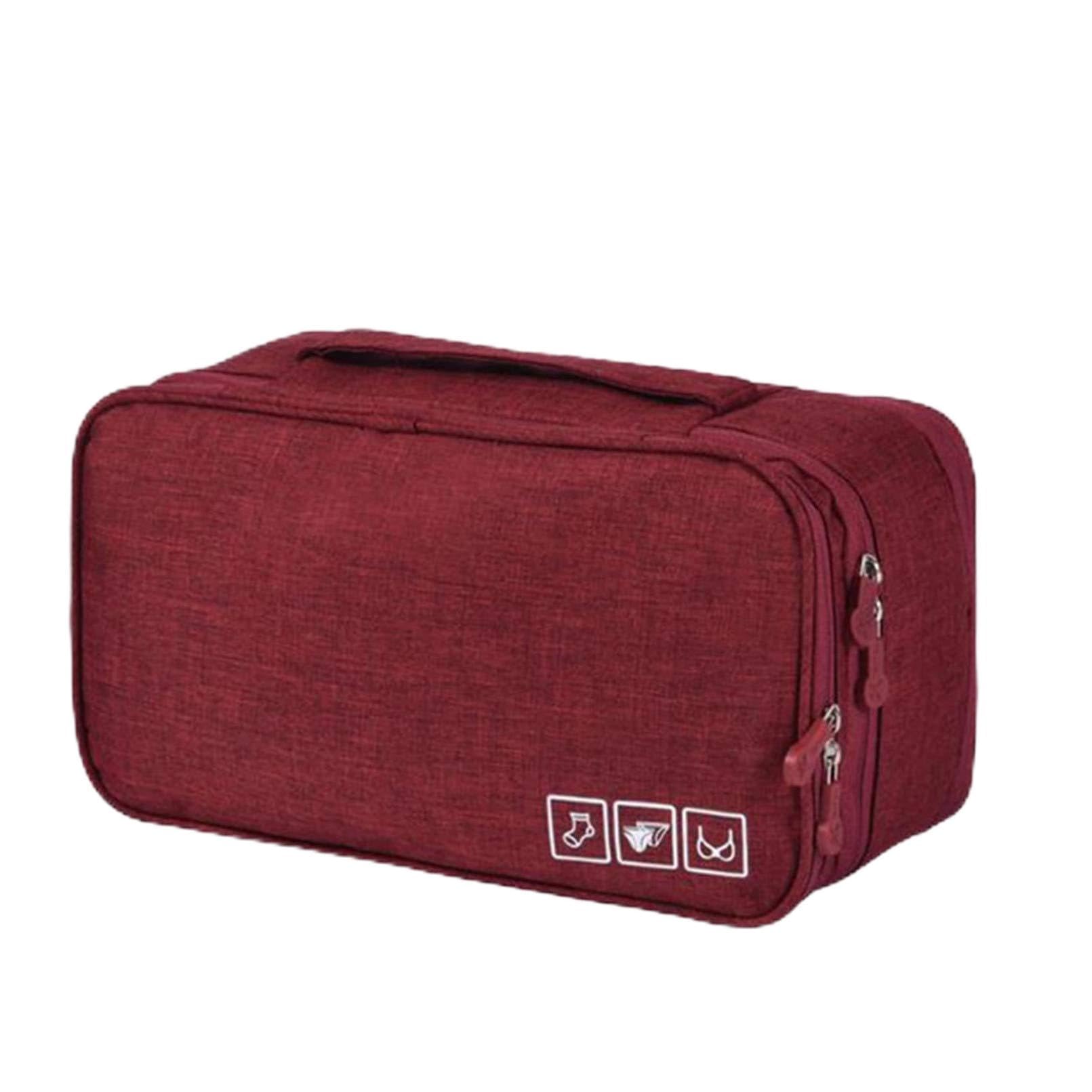 Portable Travel Bra & Underwear Organizer - Drawer Dividers & Closet Storage Bag - Compact Lingerie Box & Toiletry Organizer (Wine Red) - Perfect for Travel, Home & Dorm Organization