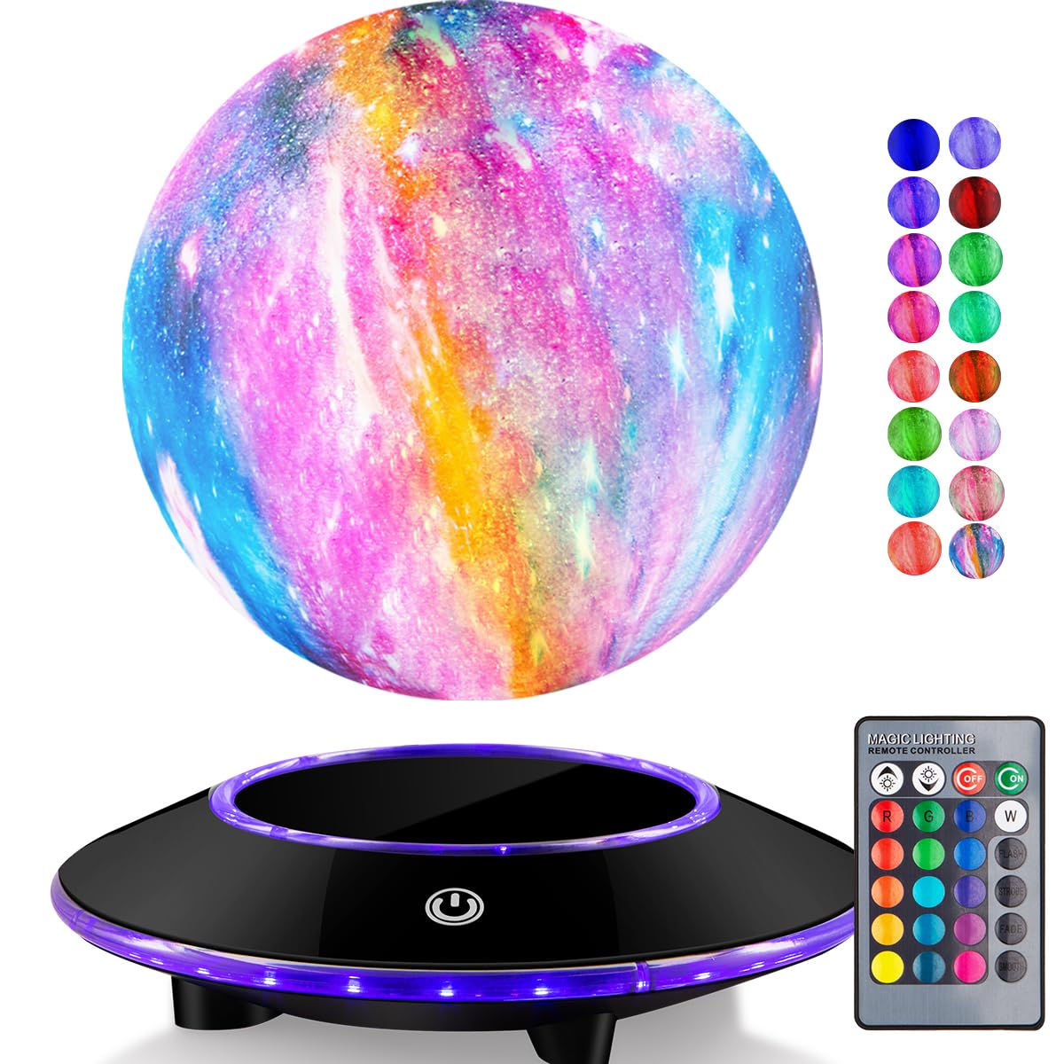 VGAzer Lunar Motion LED Levitating Moon Lamp - 3D Illusion Night Light with Remote Control, Dimmable 16 Color Changing Lights for Bedroom, Nursery, Home Decor (Galaxy Moon Theme) | Perfect Gift for Kids, Adults, Birthday & Romantic Ambiance