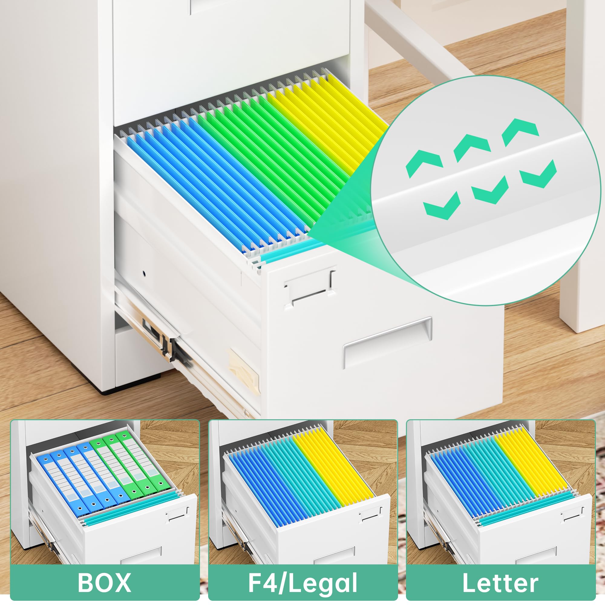 Bonusall 3-Drawer Vertical File Cabinet with Lock - Metal Office Filing Cabinet for Legal/Letter Size Documents, White | Secure Storage for Home & Office Organization with Hanging File Rack