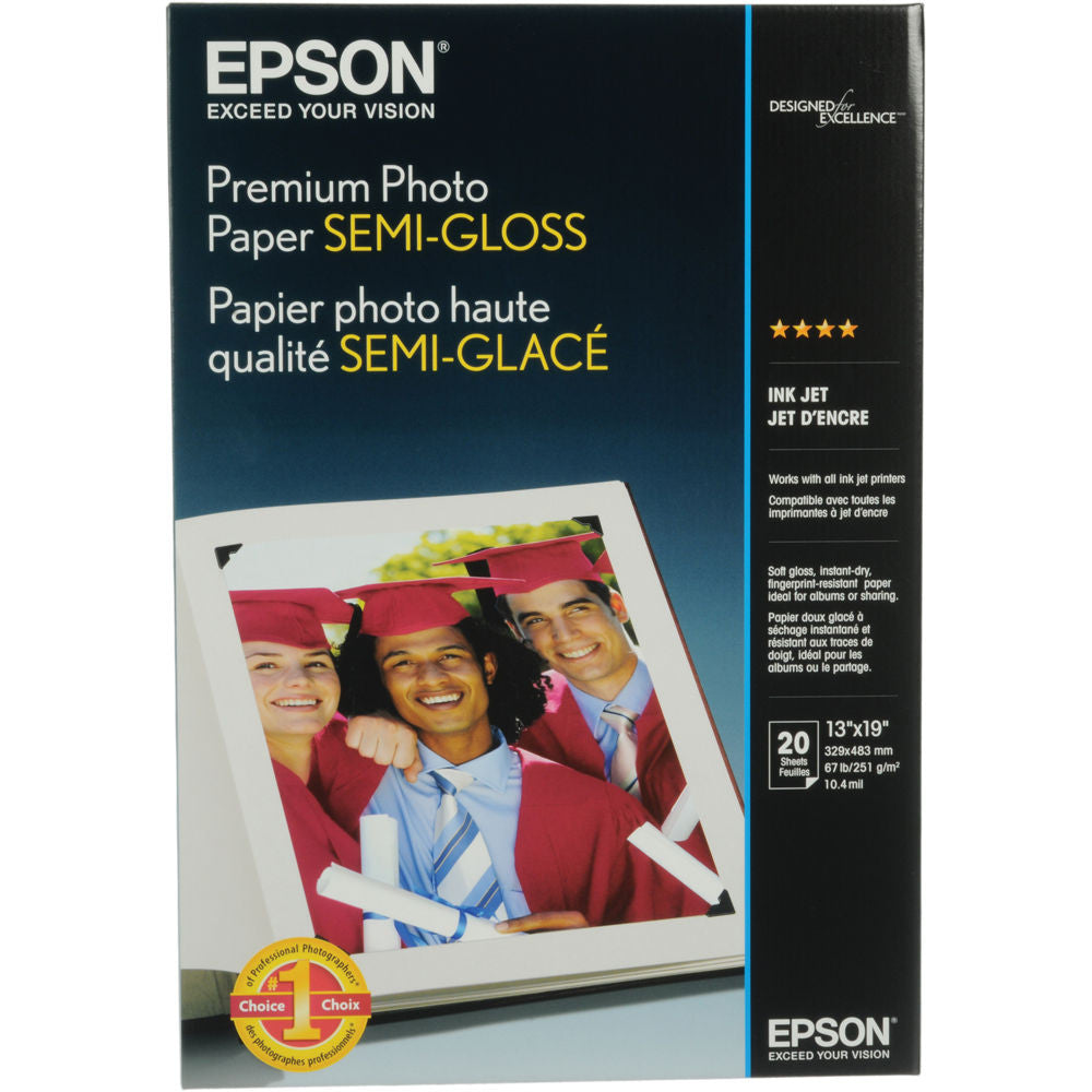 Epson Premium Semigloss Photo Paper 13x19 Inches - 20 Sheets Pack for Professional Photography, Art Prints & Home Decor