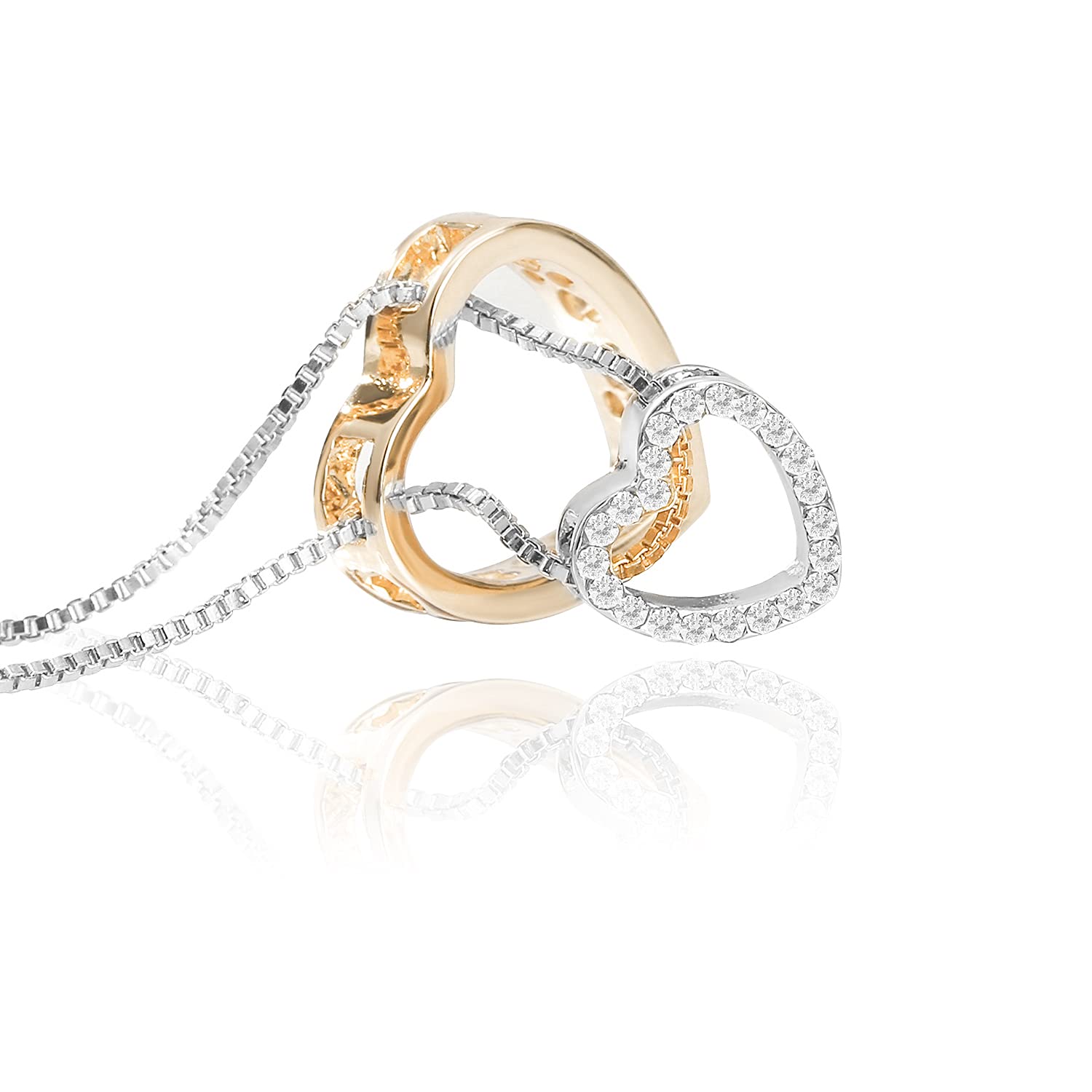 Gold Heart Necklace for Women - 18K Gold Plated Double Heart Pendant with Cubic Zirconia - Elegant Jewelry Gift for Mom, Wife, Girlfriend - Perfect for Valentine's Day, Anniversary & Special Occasions