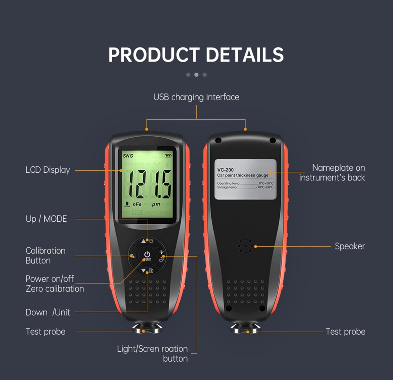 VC200 Digital Car Paint Thickness Tester - FE/NFE Coating Thickness Gauge with LCD Display (0-2000μm) - Professional Automotive Paint & Film Measurement Tool for Vehicle Inspection, Auto Body Shops & Used Car Dealers