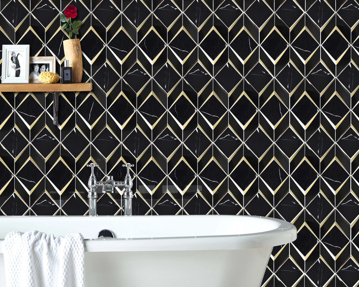 Central Park Mosaic Tiles - Elegant Marble & Glass Blend in Obsidian Black | Perfect for Bathroom Backsplash, Kitchen Wall Decor & Poolside Accents