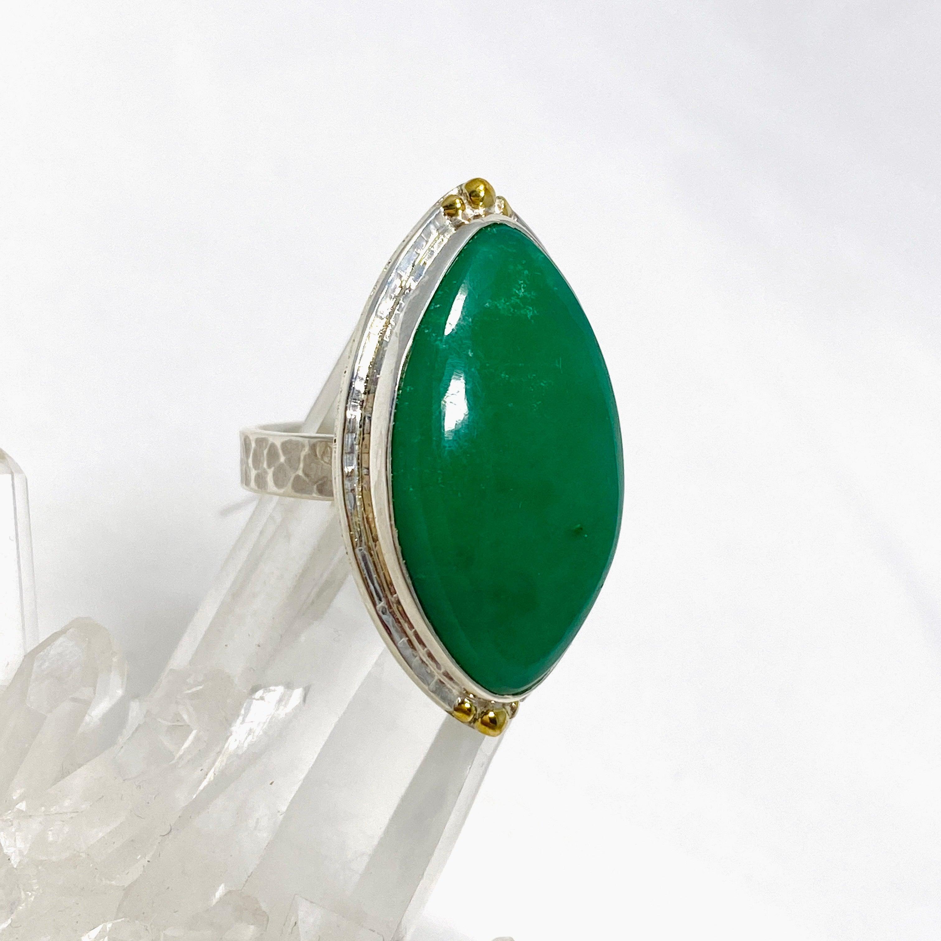 Chrysoprase Marquise Ring in Decorative Setting - Size 9 KRGJ3243 | Elegant Green Gemstone Jewelry for Women, Perfect for Weddings, Parties & Special Occasions