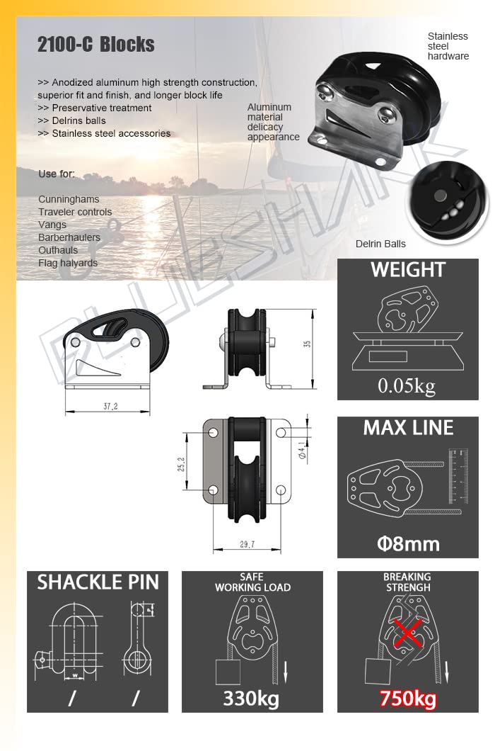 Stainless Steel 28mm Single Fixed Sailing Pulley Block with Ball Bearing - Heavy Duty Marine Hardware for Sailboats, Yachts & Boating Accessories (Model 2100-C)