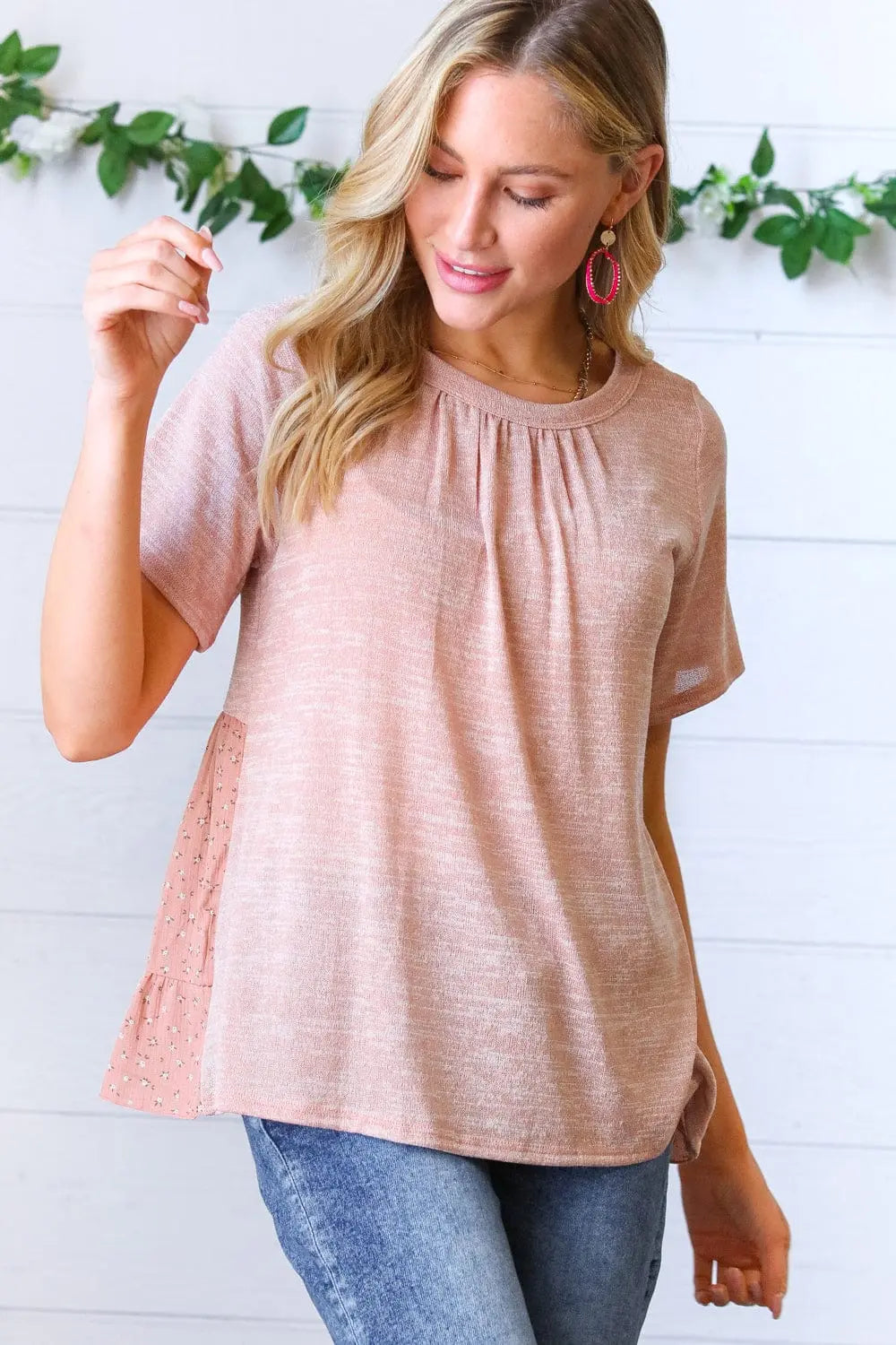 Mauve Tie Back Crinkle Floral Top for Women - Elegant Summer Blouse with Ruffled Sleeves - Perfect for Beach Outings, Date Nights & Casual Wear