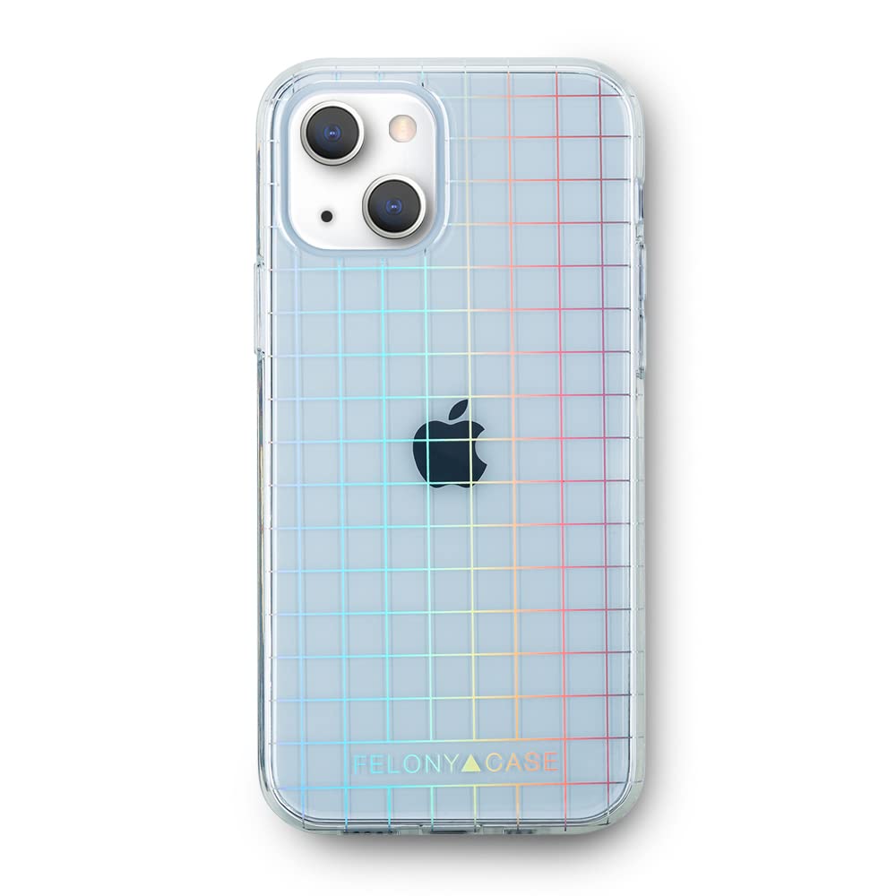 Holographic Grid iPhone 13/14 Case - Shockproof & Anti-Scratch Protective Cover for Apple iPhone 13 & 14 - Stylish Durable Phone Case for Everyday Use, Travel & Outdoor Activities