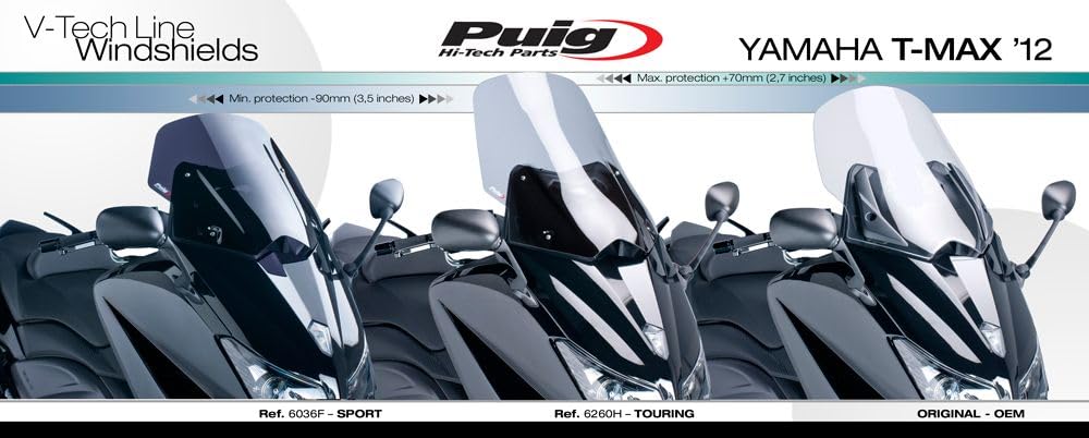 Puig Windshield V-Techline Touring for Yamaha T-MAX 530 (2012-2016) - High-Quality Motorcycle Windshield for Comfortable Long-Distance Riding