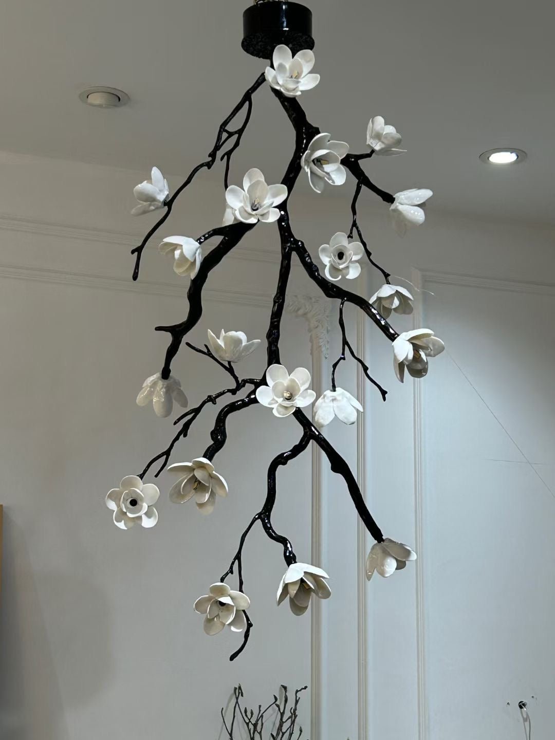 Elegant Large Long Branch Flower Chandelier - Rustic Floral Ceiling Light Fixture for Dining Room, Bedroom & Wedding Decor