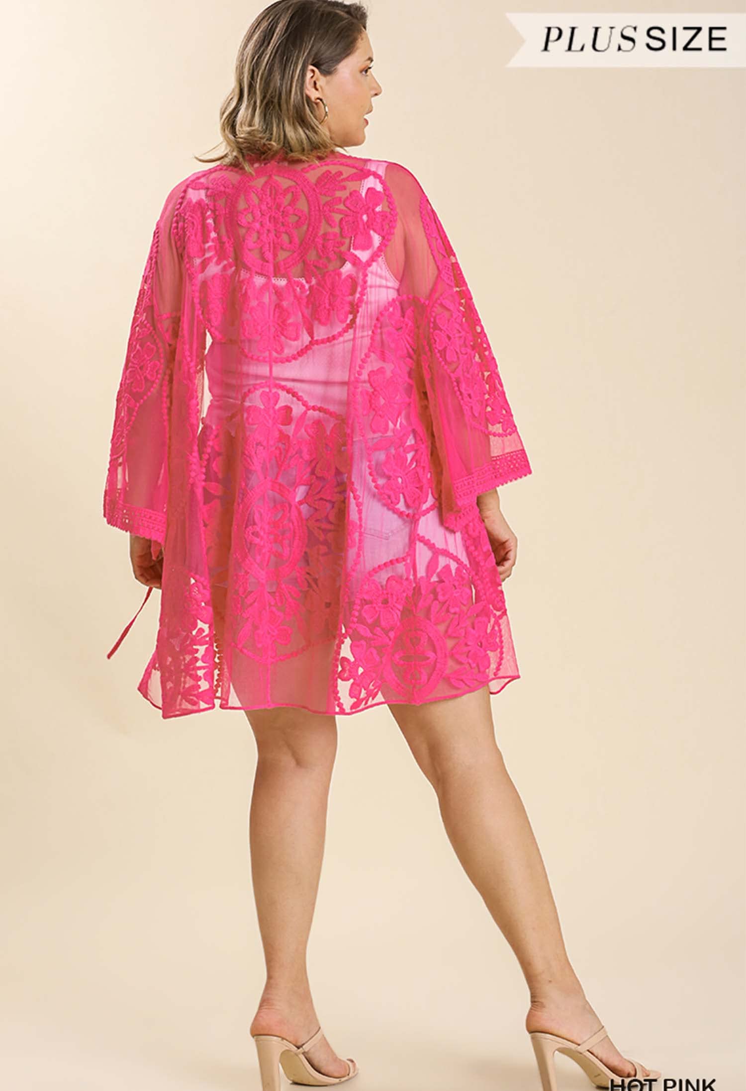 Umgee Women's Crochet Floral Lace Open Front Kimono Cardigan with Waist Tie - Perfect for Beach Cover Up, Summer Outfits & Boho Fashion