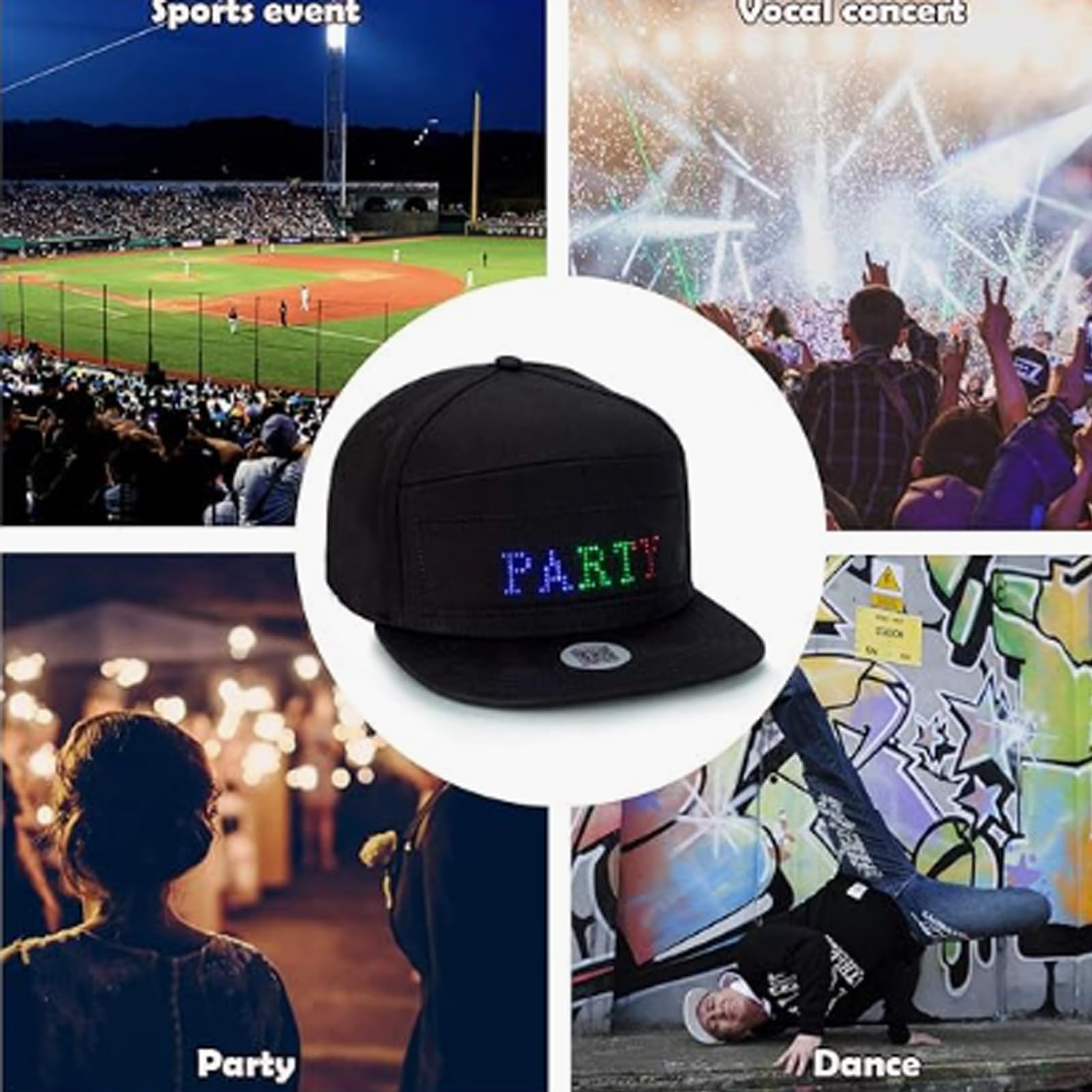 Yoyoway Bluetooth LED Rolling Display Hat - Customizable Text & Patterns for Sports, Concerts, and Night Events - Rechargeable & Wireless LED Cap for Advertising, Parties, and Outdoor Activities