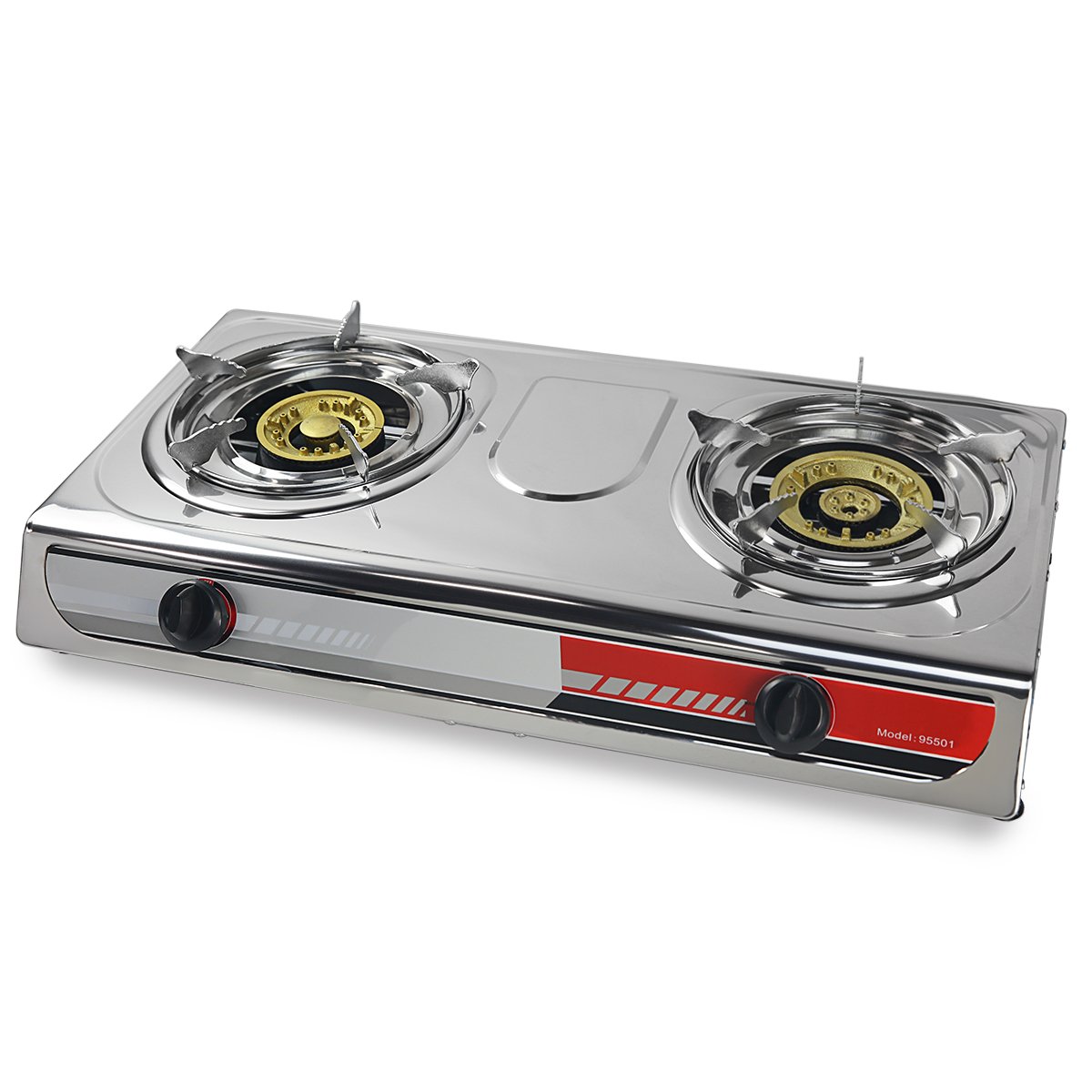 XtremepowerUS 27,000 BTU Double Burner Propane Stove with Auto Ignition - Portable Outdoor Camping & RV Cooking Range with Adjustable Knobs - Perfect for Backyard BBQs, Tailgating, and Picnics