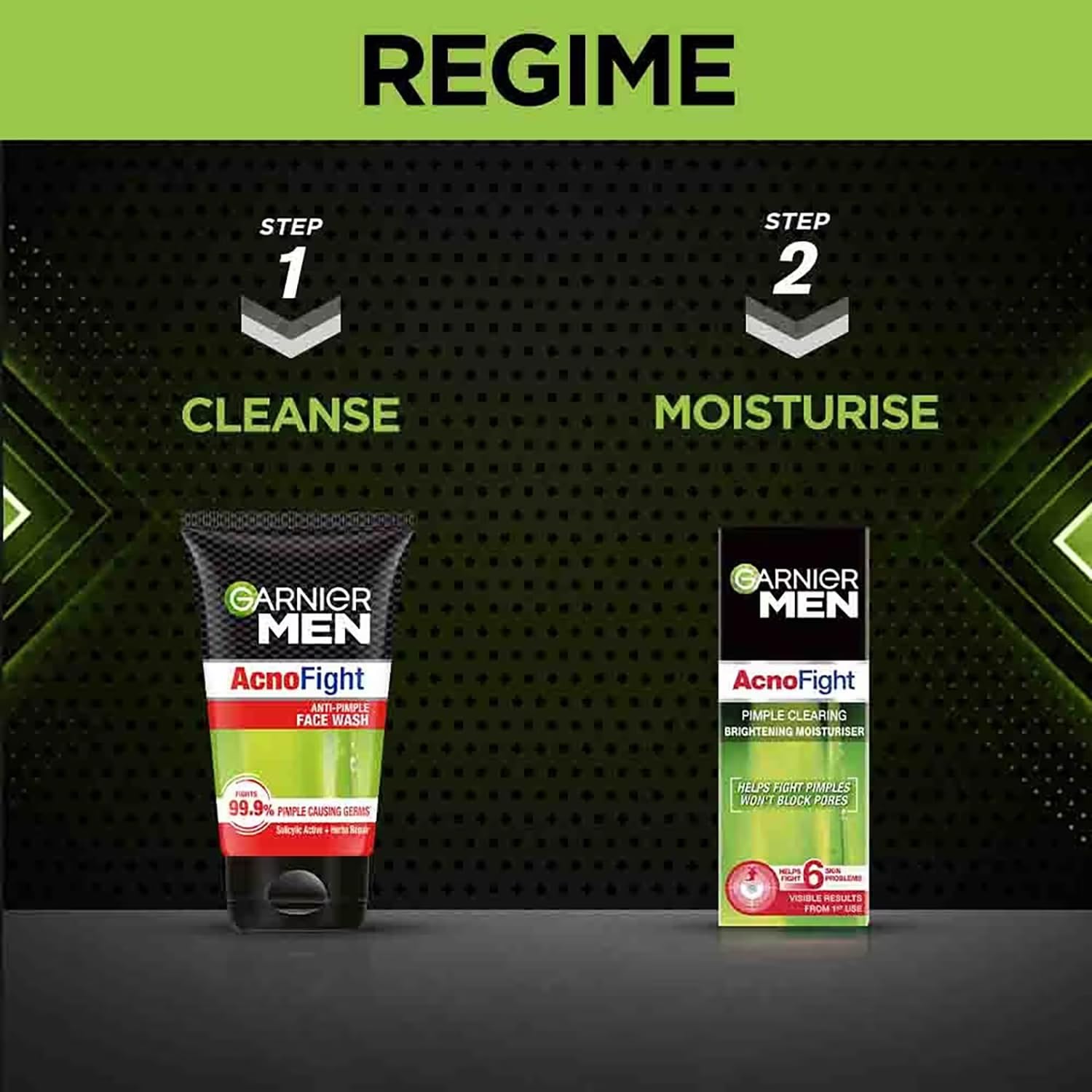 Garnier Men Acno Fight Anti-Pimple Face Wash 100g & Brightening Moisturizer 45g - 2-Piece Acne Treatment Set for Men | Combat Breakouts & Improve Skin Tone | Daily Skincare Routine for Oily & Acne-Prone Skin