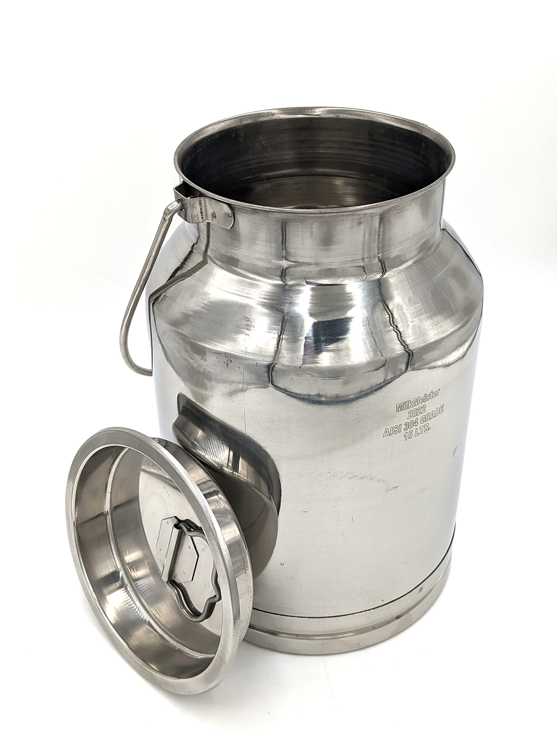15 Qt Stainless Steel Milk Can Tote with Lid & Handle - 4 Gallon Capacity for Farm, Restaurant & Commercial Kitchen Use