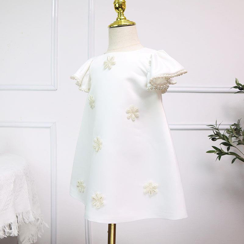 Elegant White Floral Butterfly Sleeve Baby Girls First Birthday Dress | Toddler Flower Girl Formal Party Gown | Perfect for 1st Birthday, Christening, Wedding & Special Occasions