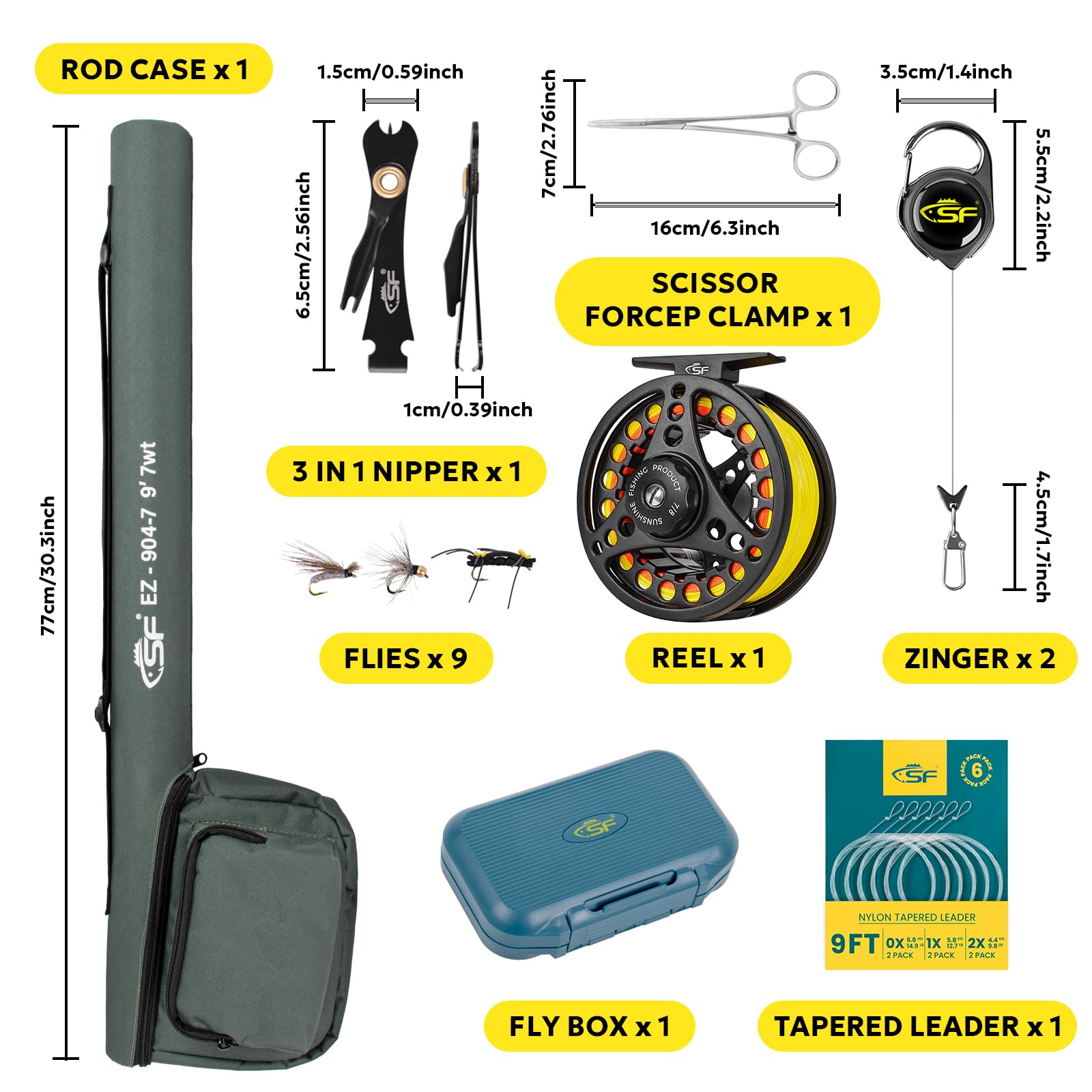 Premium SF Fly Fishing Rod Combo Kit - 4pc 3wt 2.3m, 4wt 2.4m, 5/6/7/8wt 2.7m Emerald Green 24T Carbon Fiber Fly Rod with Carrying Case, Pre-Spooled Reel & Fly Box with Flies - Perfect for Trout, Bass, Salmon Fishing in Rivers & Lakes