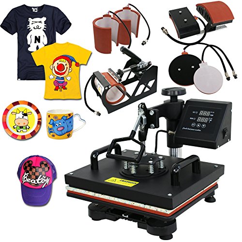 ZENY 12x15 Inch 6-in-1 Heat Press Machine Combo Kit - Swing Away T-Shirt, Plate & Mug Sublimation Transfer for DIY Crafts & Small Business