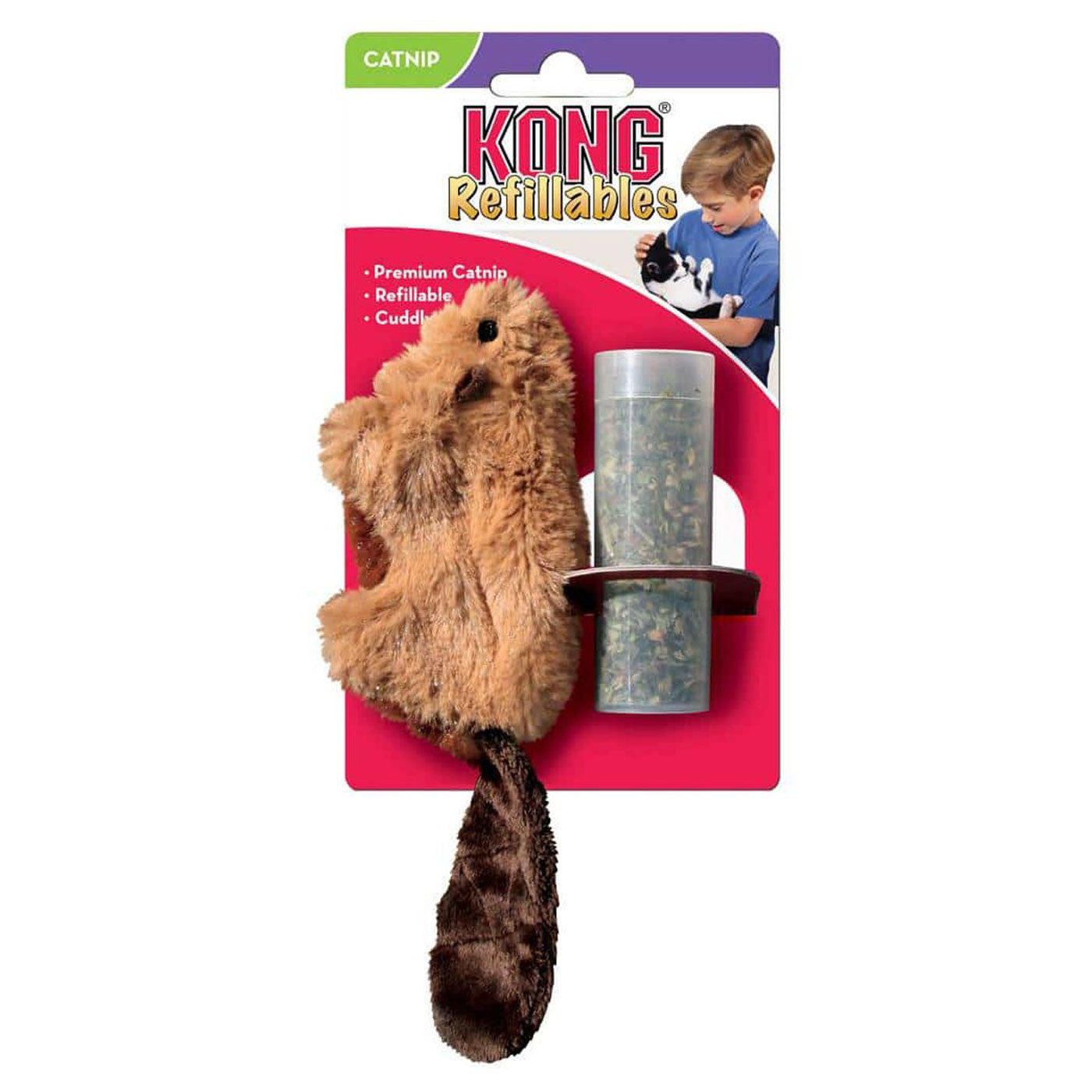 KONG Refillable Catnip Beaver Toy for Cats - Durable Chew Toy for Indoor & Outdoor Play, Interactive Pet Enrichment