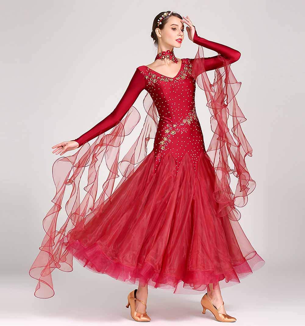 Elegant Ballroom Dance Dresses for Women - Smooth Waltz & Tango Performance Gown with Long Sleeves - Perfect for Swing Dancing & Competition Outfits - Ideal for Professional Dance Events & Social Ballroom Parties